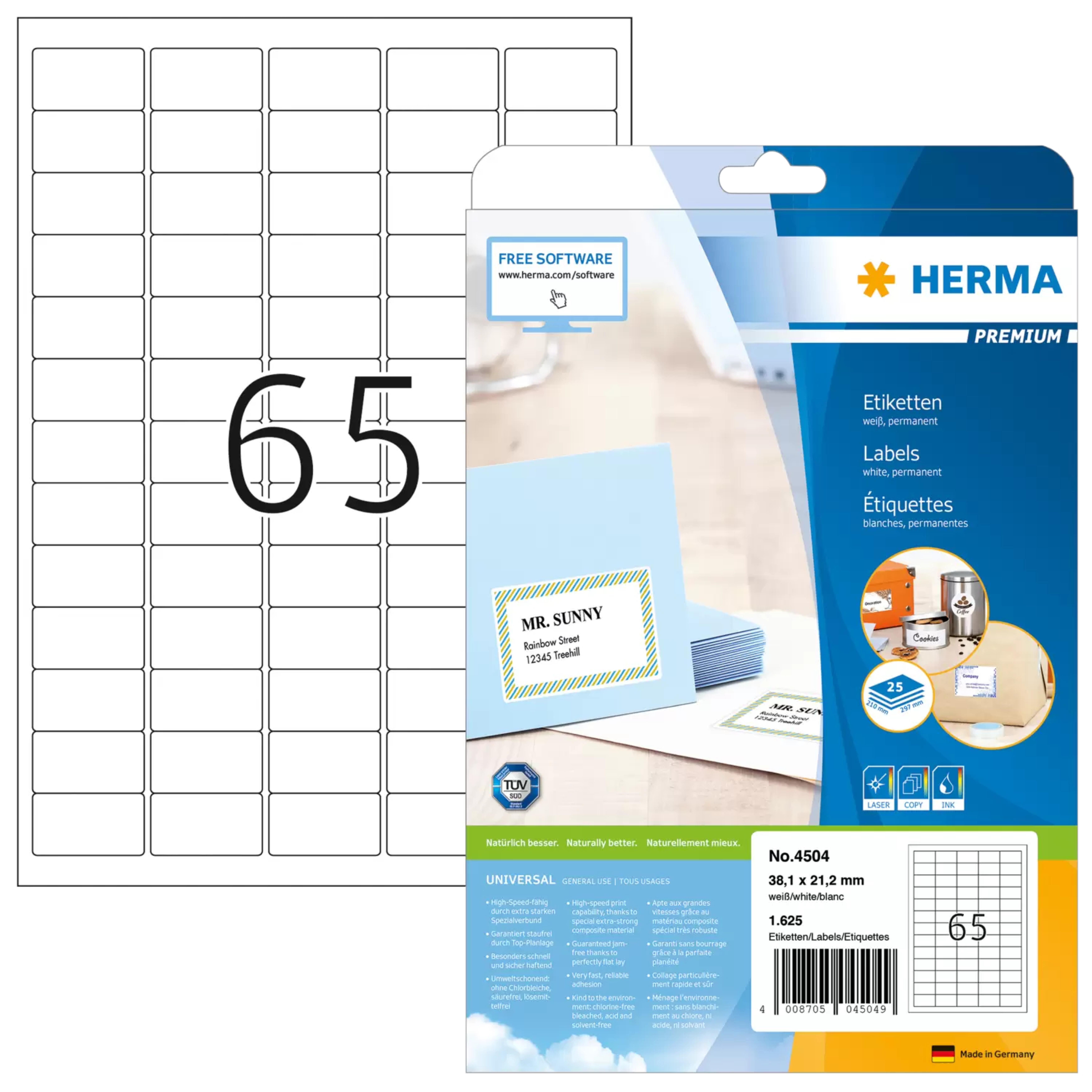 HERMA Adressetiketten Premium A4 weiss 38,1 x 21,2 mm 1625St.