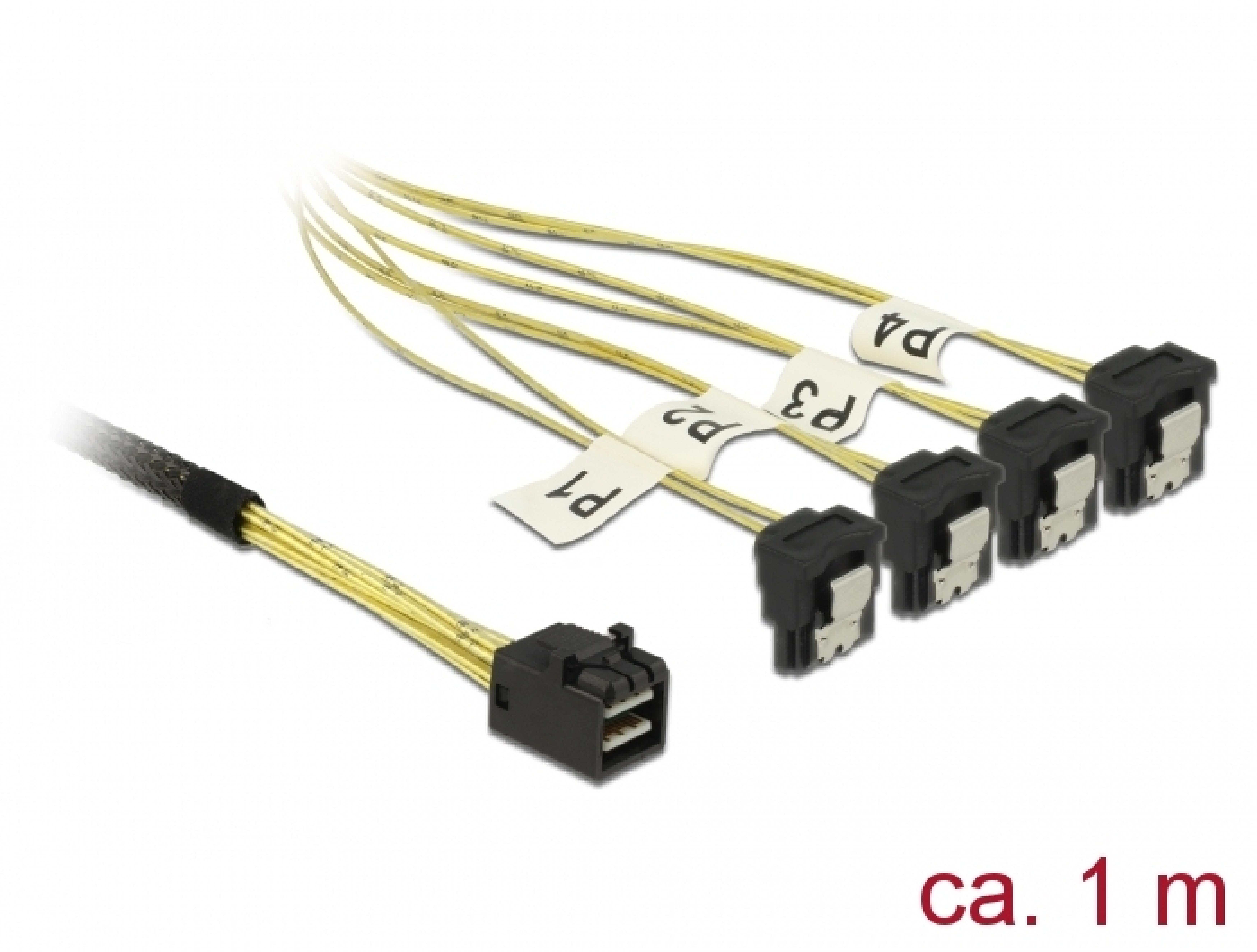 DELOCK SAS-Kabel MiniSAS HD SFF-8643 > 4xSATA 7Pin gew. 1.0m