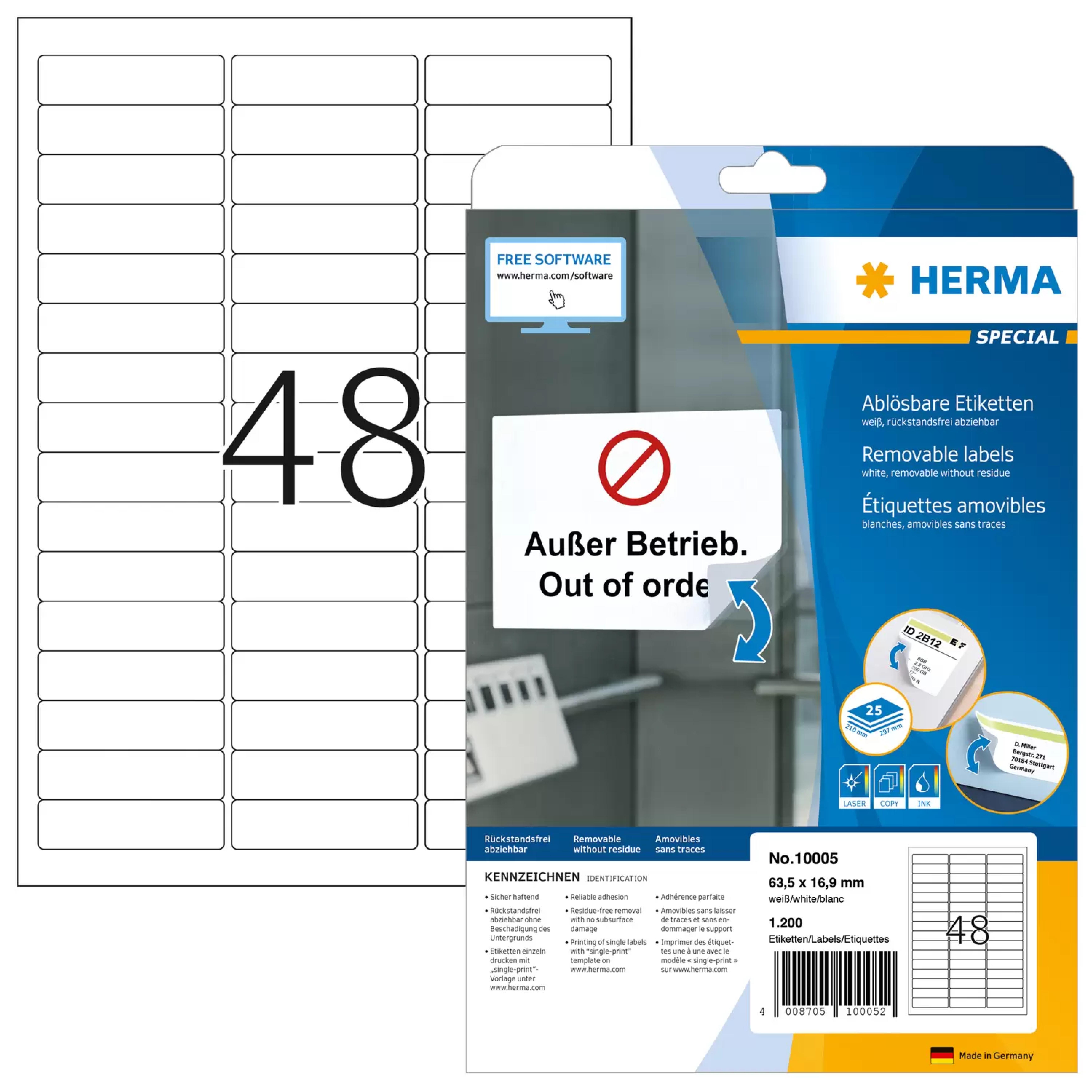 HERMA Abloesb. Streifen A4 63,5x16,9 mm weiss Papier 1200 St.