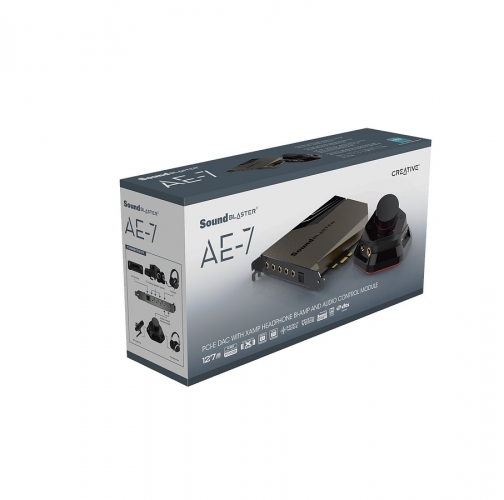 Creative Sound Blaster AE-7 PCIe DAC und Audio-Steuermodul Verpackung der Creative Sound Blaster AE-7 mit PCIe DAC und Headphone-Verstärker