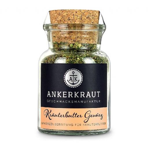 Ankerkraut Kräuterbutter Gewürzzubereitung im Glas Glas mit Ankerkraut Kräuterbutter Gewürzmischung und Korkverschluss