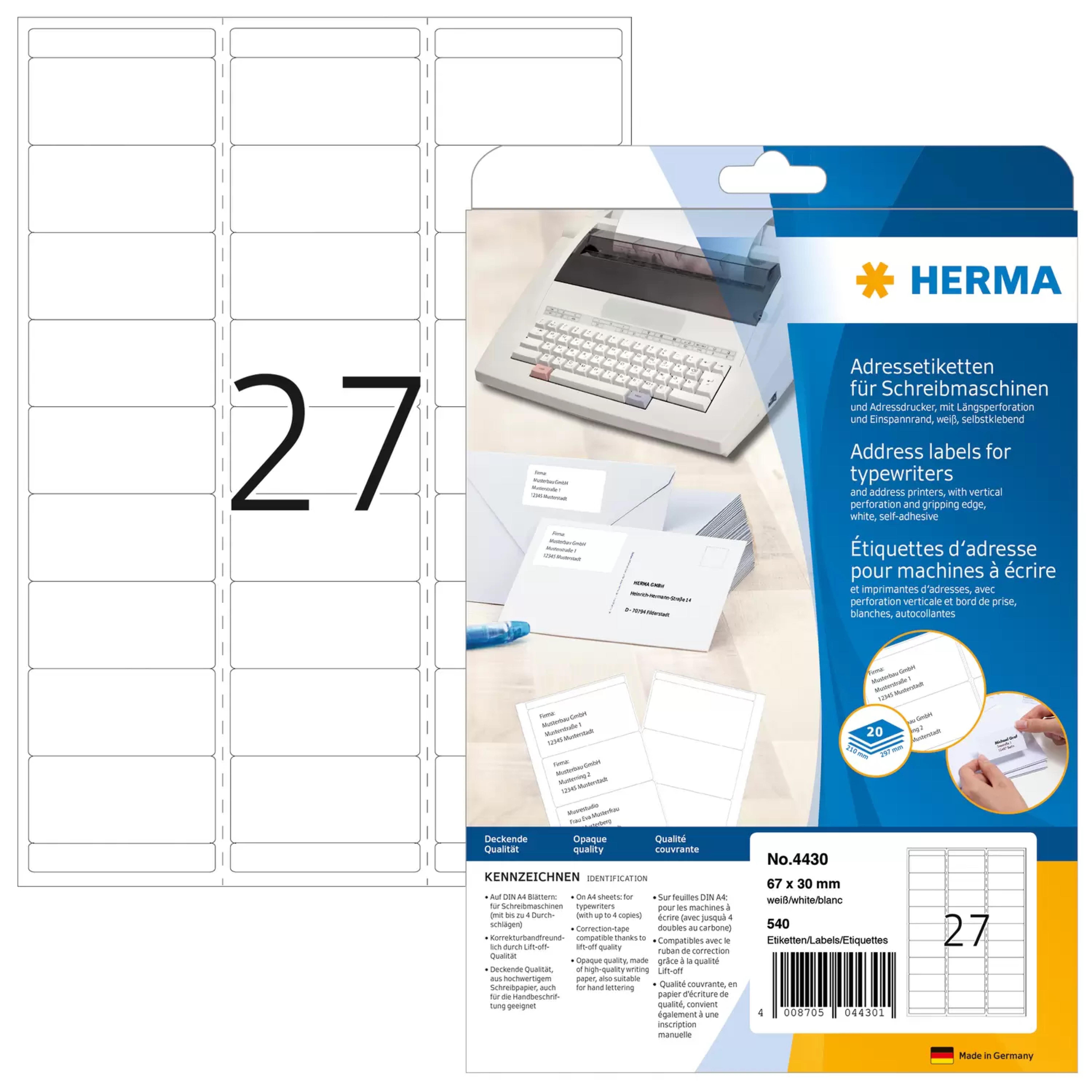 HERMA Adressetik. 67x30 mm Papier matt Ecken rund 540 St.