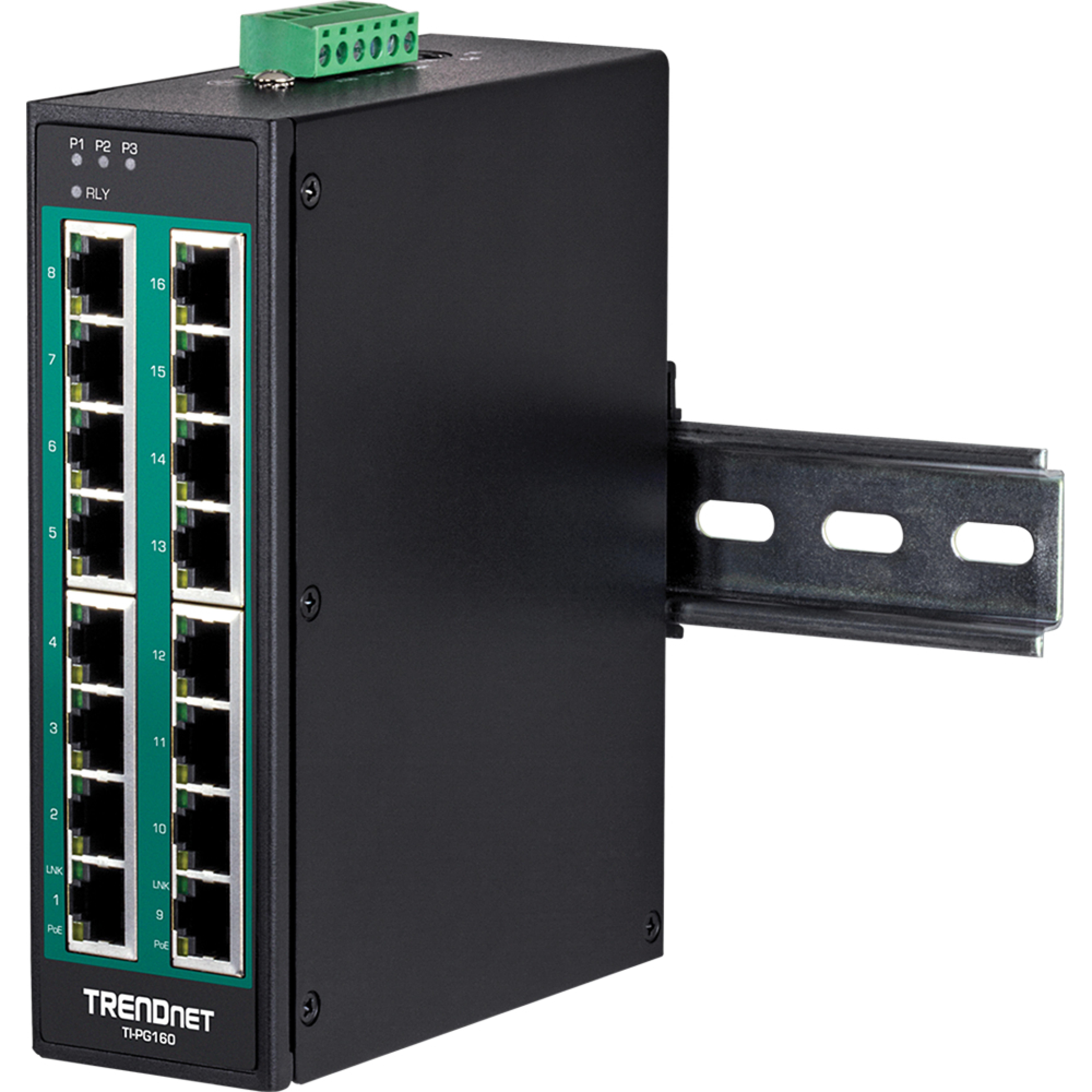 TRENDnet Industrie Switch 16 Port Gbit PoE+ DIN-Rail Metall
