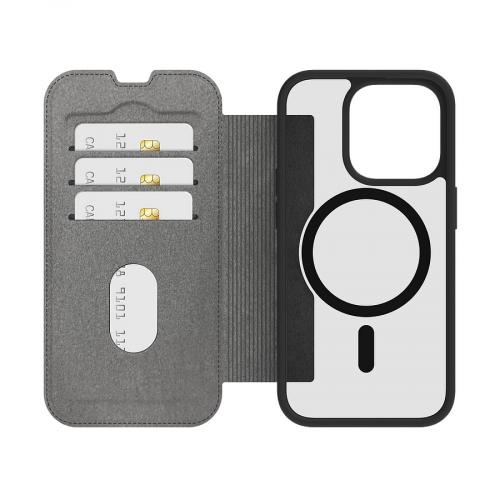 Handyhülle für iPhone mit drei Kartenfächern und MagSafe-Funktion in grau-schwarzem Design