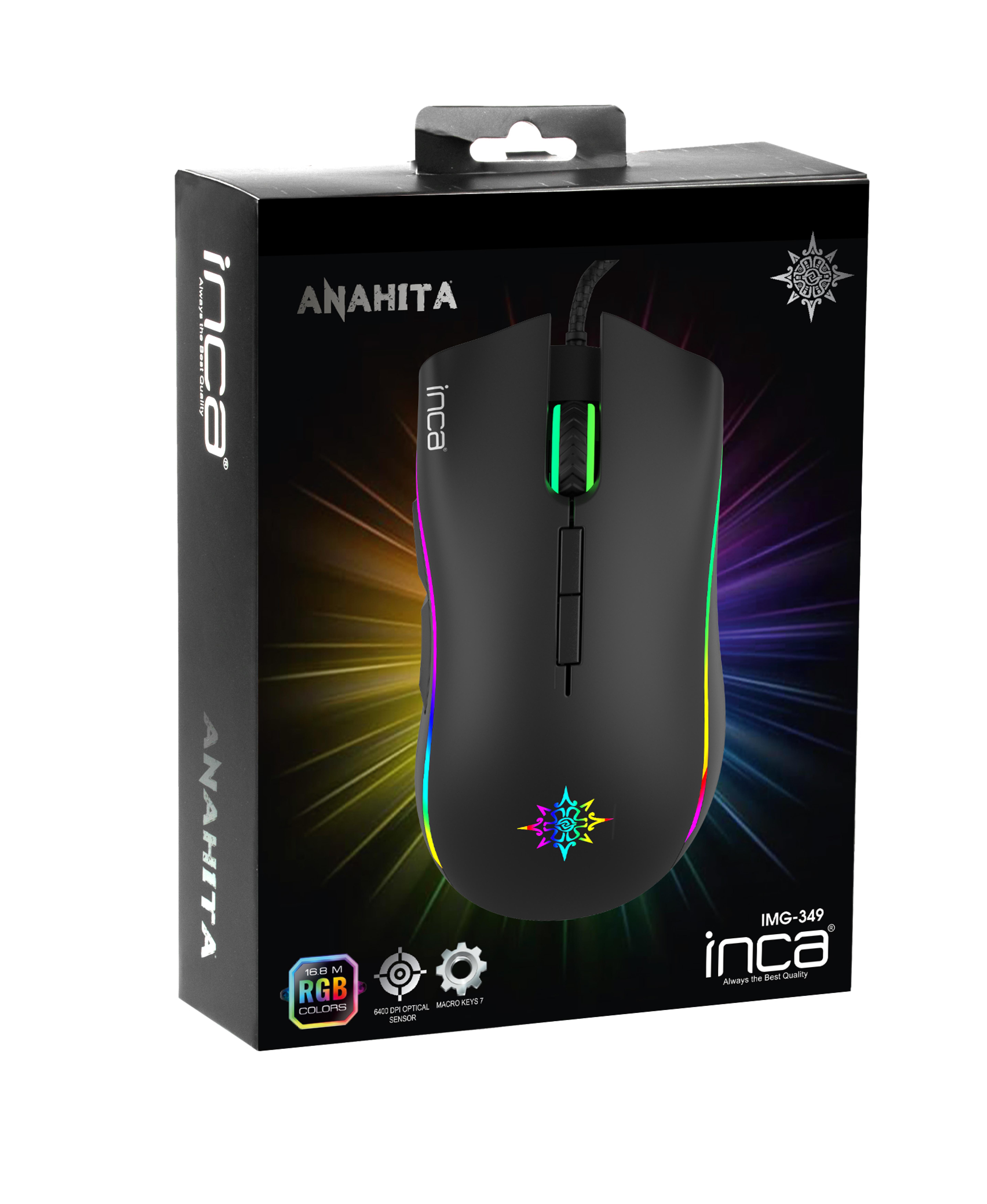 INCA Gaming Maus RGB/ 6400DPI/ 7Tasten/USB 1.60m schwarz retail