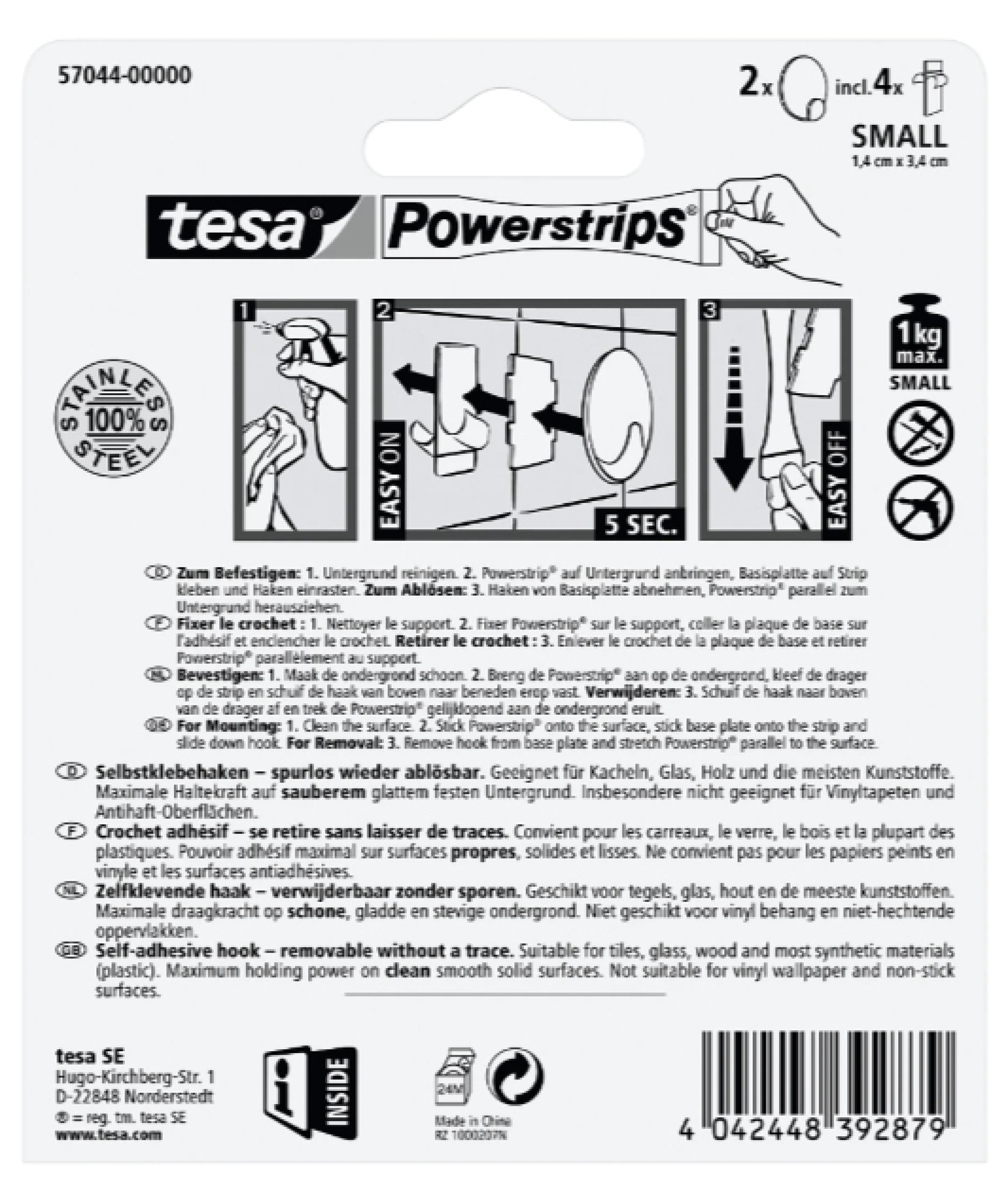 tesa Powerstrips Haken S rund edelstahl