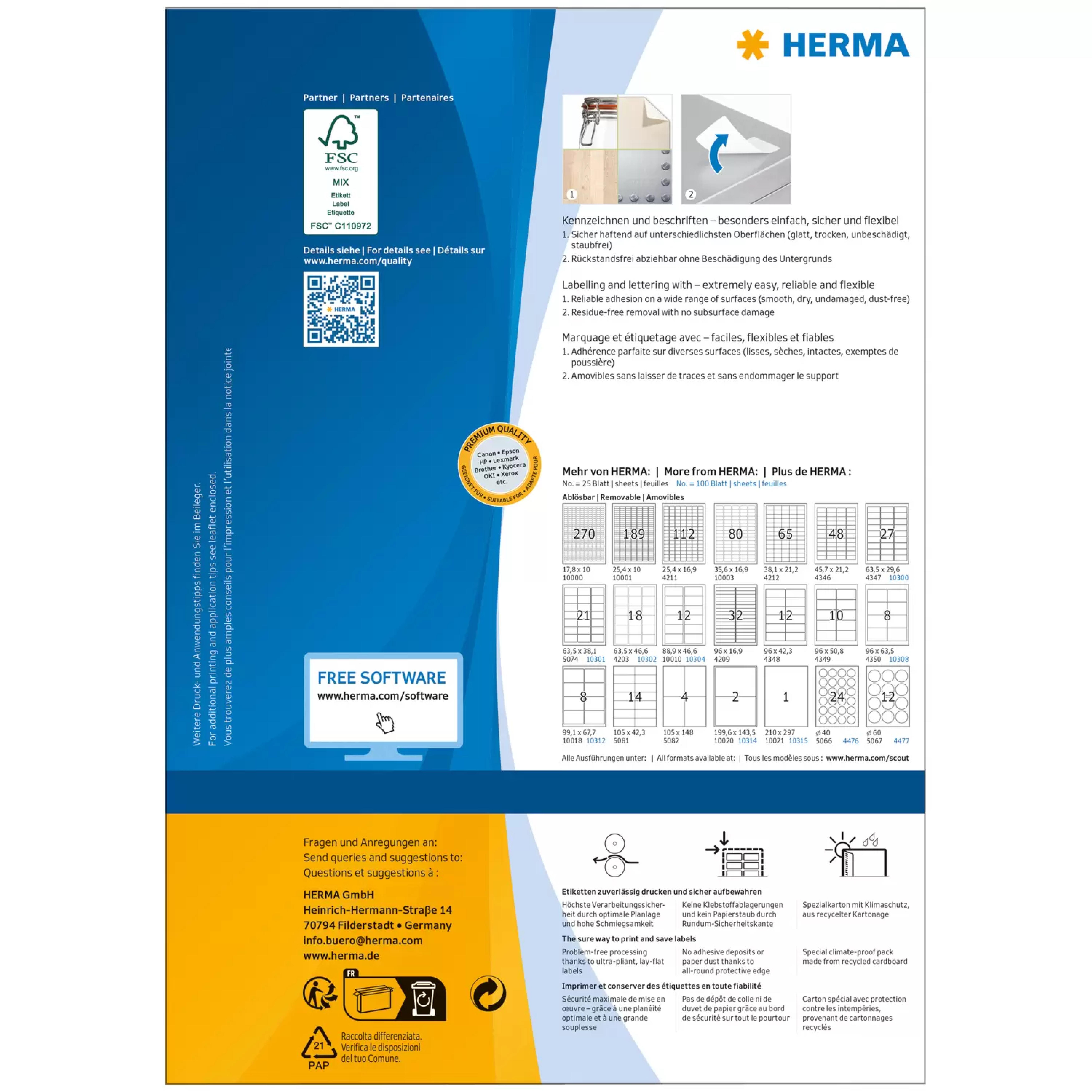 HERMA Adressetiketten A4 weiss 99,1x67,7 mm opak 800 St.