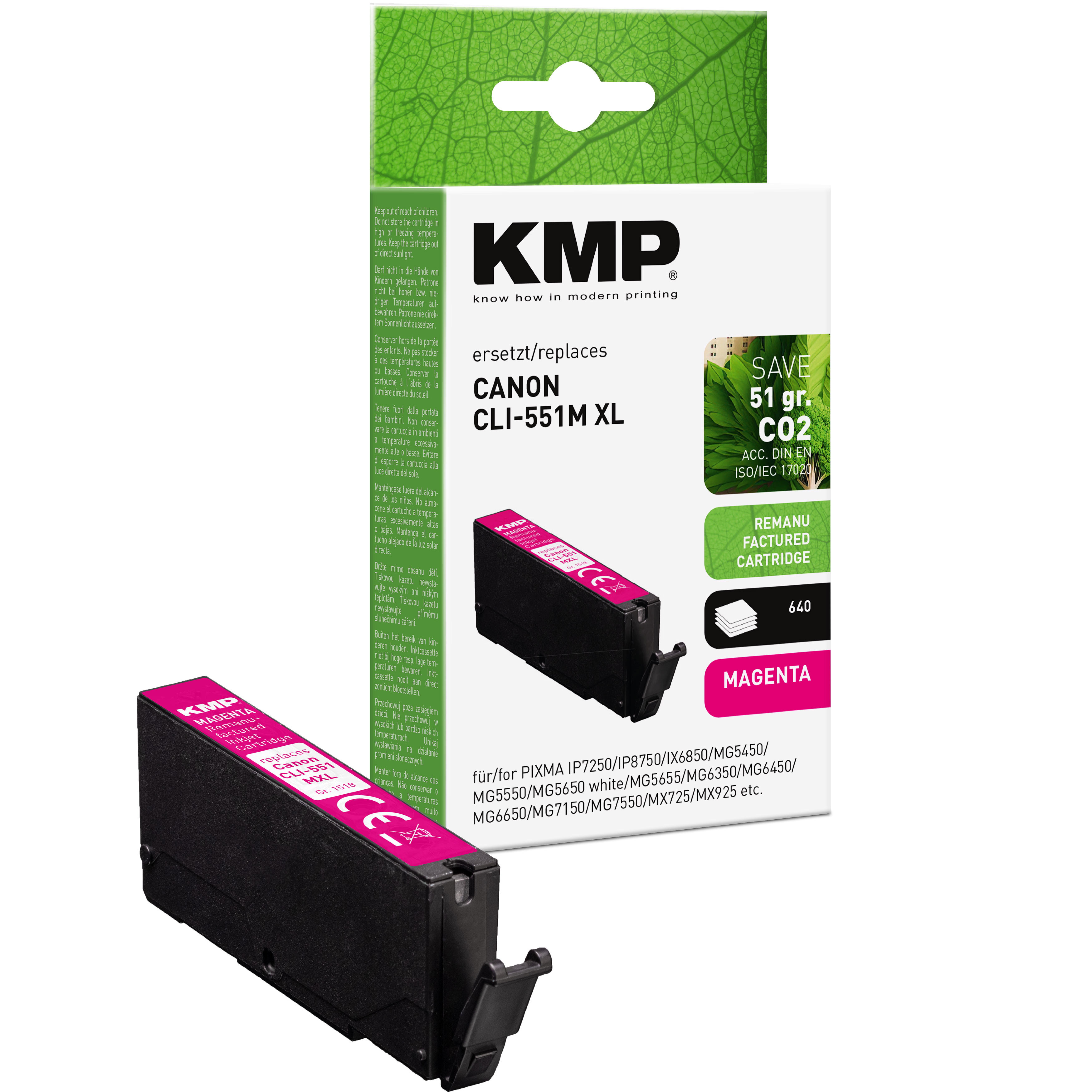 KMP Patrone Canon CLI-551M XL (6445B001) magenta 750 S. C92 remanufact