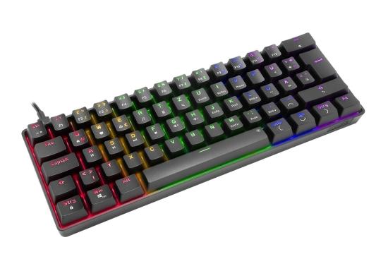 Mechanische Gaming-Tastatur mit bunter RGB-Hintergrundbeleuchtung, ideal für PC-Spiele.