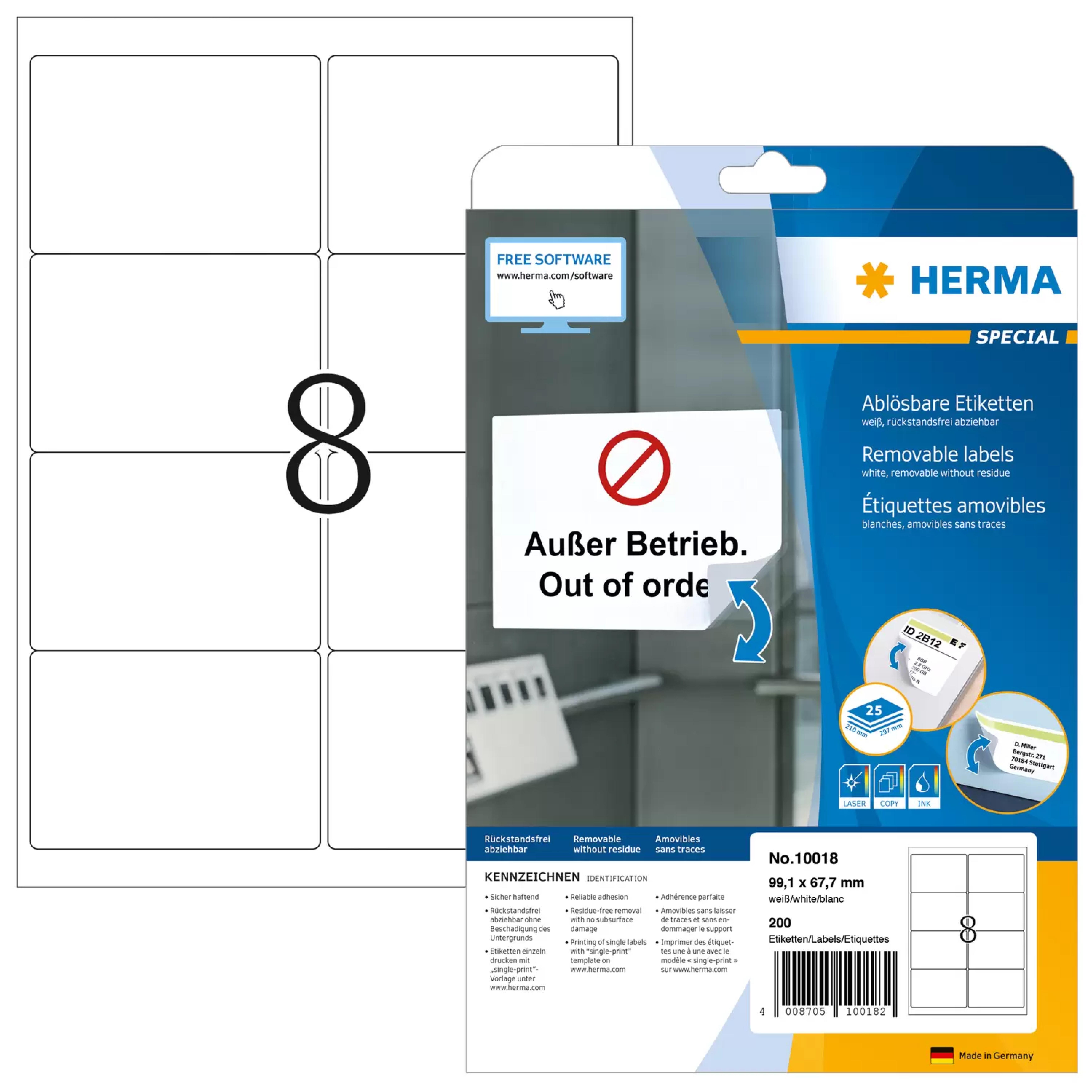 HERMA Adressetik. A4 weiss 99,1x67,7 mm Papier opak 200 St.