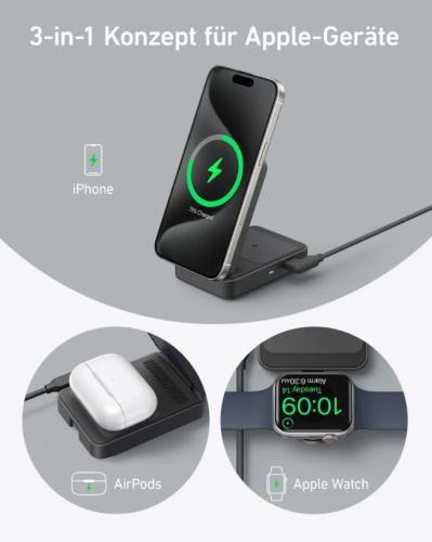 Kabellose 3-in-1 Ladestation für iPhone, AirPods und Apple Watch