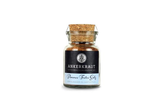 Ankerkraut Pommes Frites Salz im Glas mit Korkverschluss Glas mit Ankerkraut Pommes Frites Salz und Korkverschluss