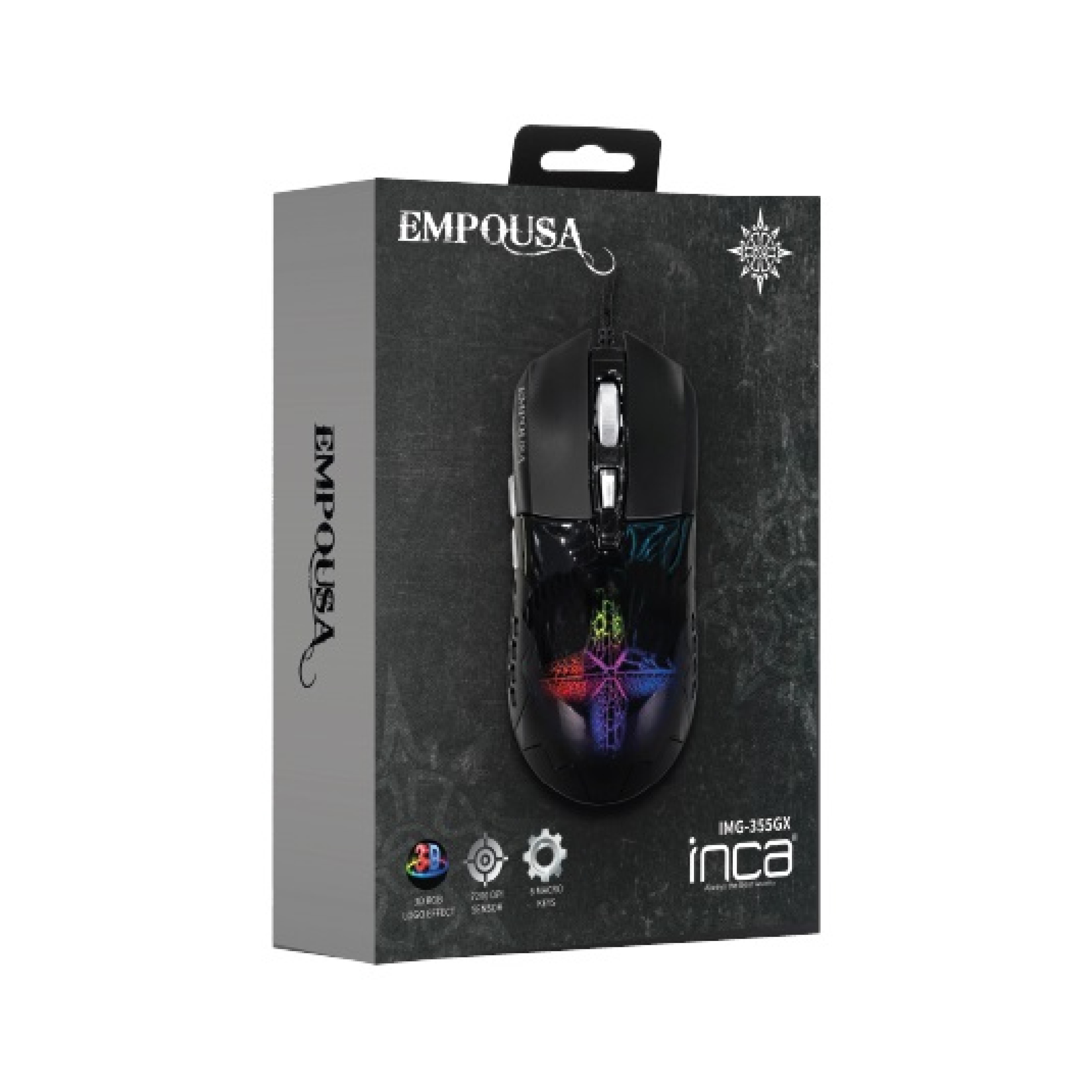 INCA Gaming Maus RGB/ 7200DPI/ 6Tasten/USB 1.60m schwarz retail