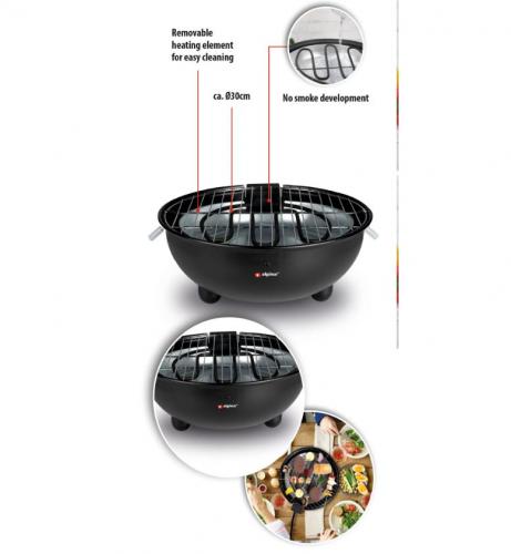 Runder Grill mit abnehmbarem Heizelement für einfache Reinigung und rauchfreies Grillen, Durchmesser ca. 30 cm