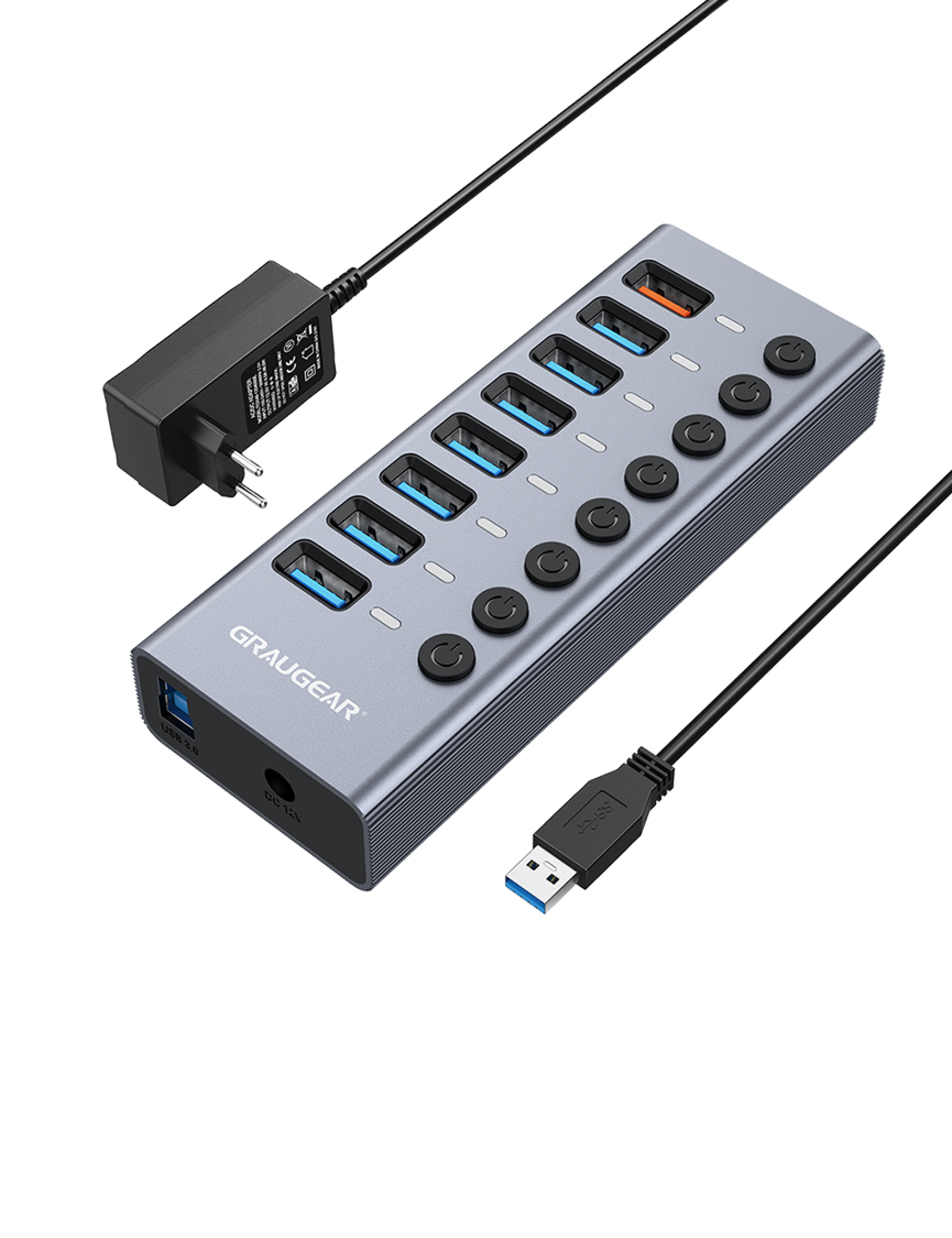 GRAUGEAR 7-Port USB HUB 3.0 USB-A + 1 USB Schnelllader retail