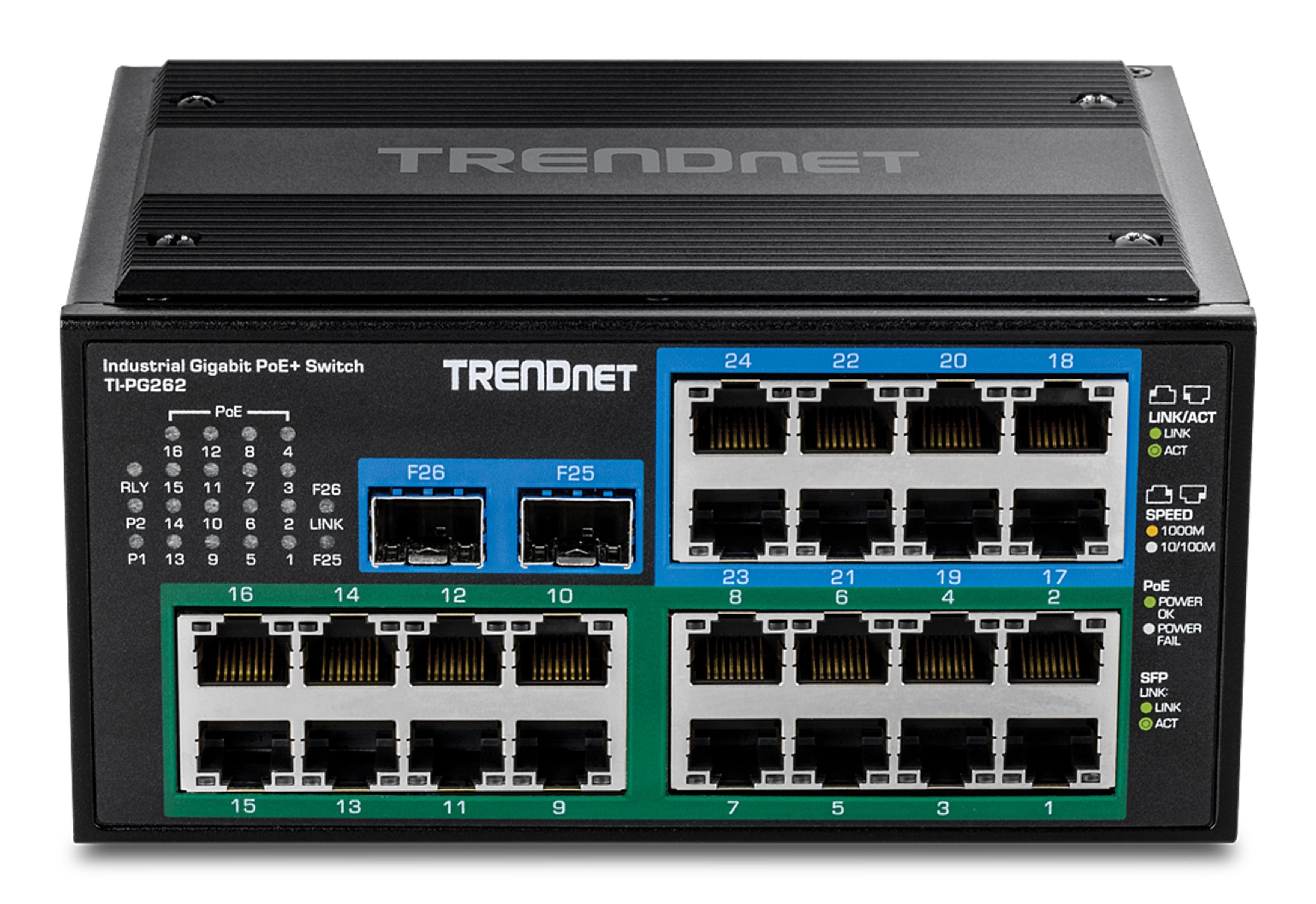 TRENDnet Industrie Switch 26Port Gbit PoE+ Metall DIN-Rail