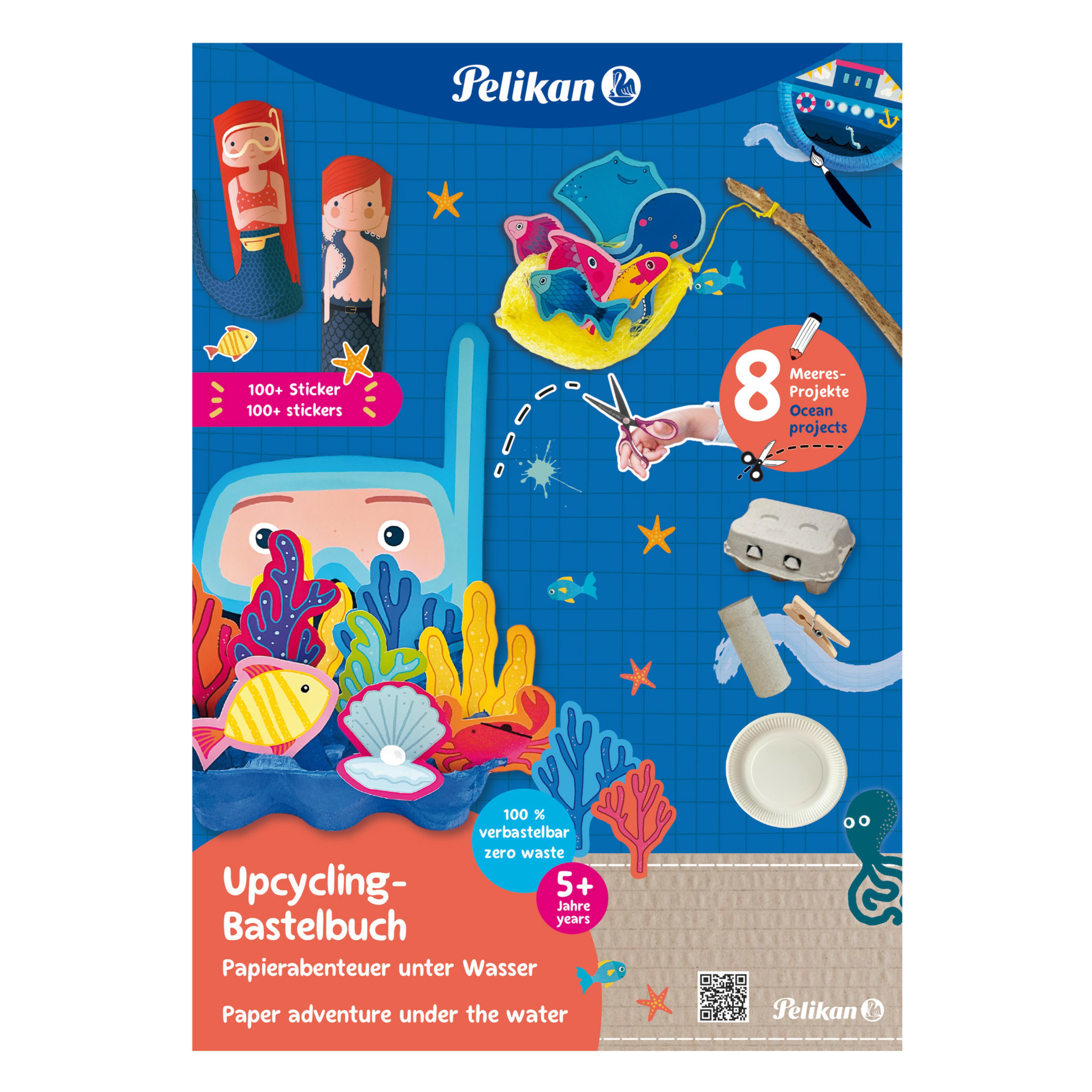 Pelikan Upcycling Bastelbuch mit Sticker, Meereswelt A4