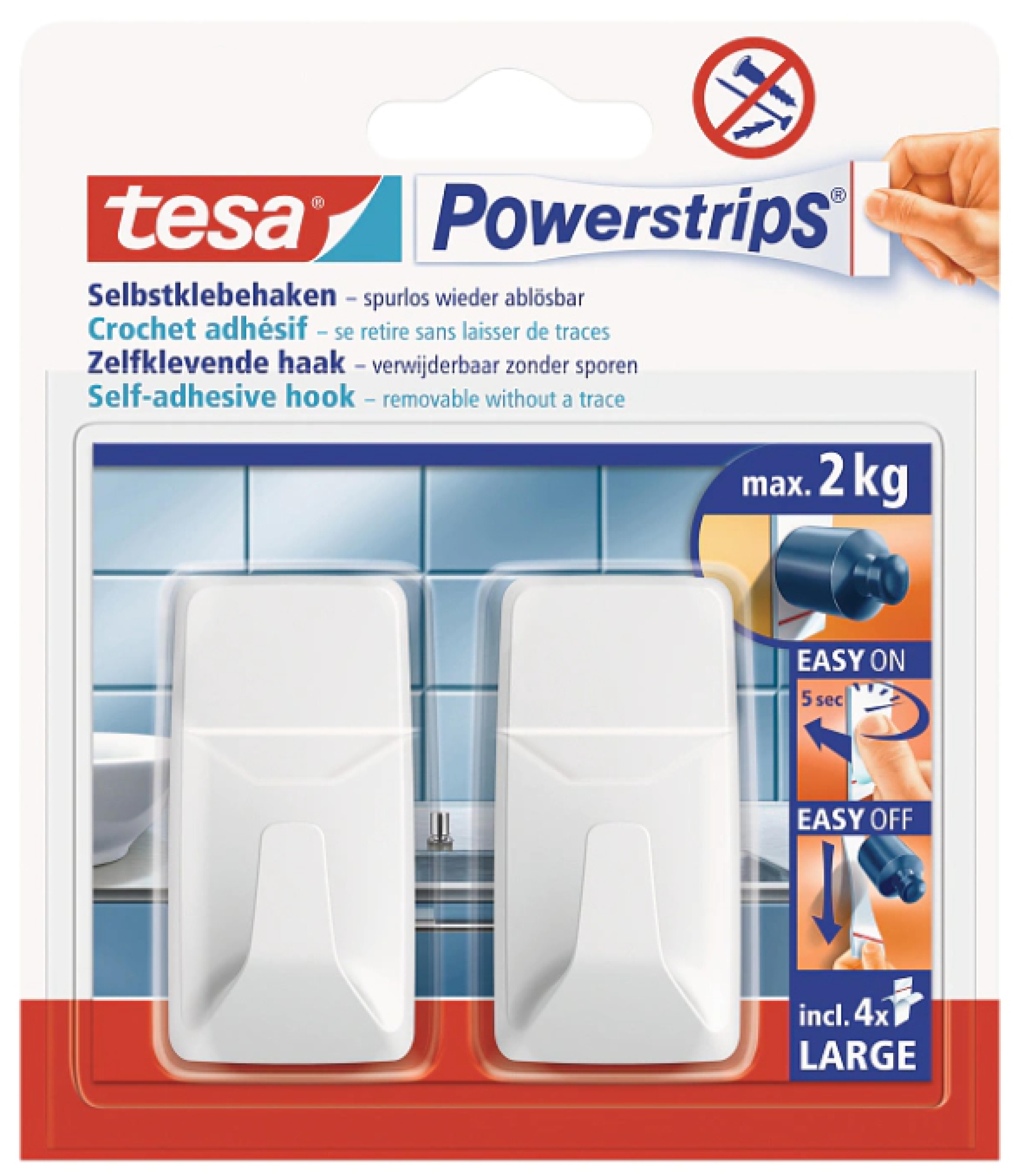 tesa Powerstrips Haken L rechteckig weiss