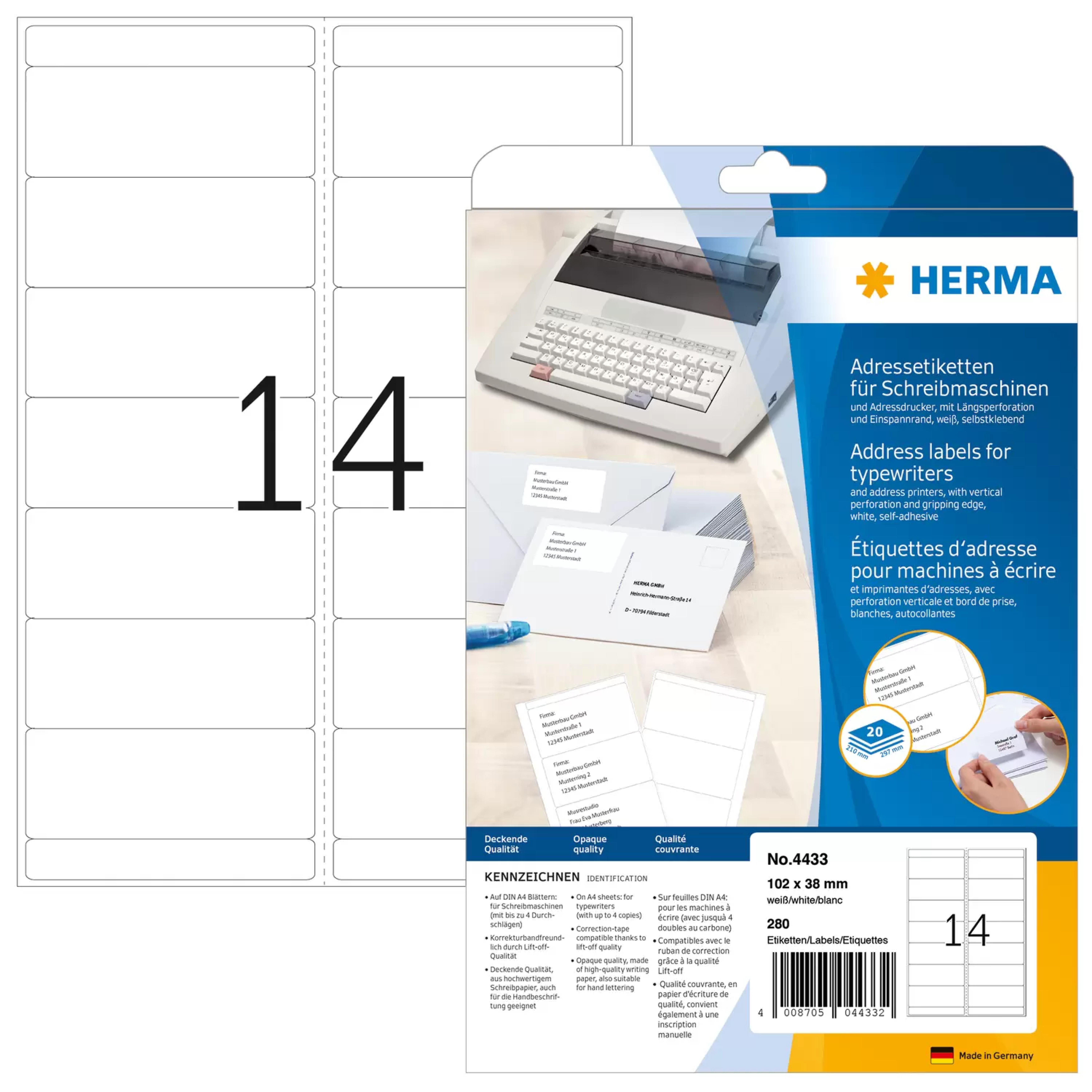 HERMA Adressetik. 102x38 mm Papier Ecken rund 280 St.