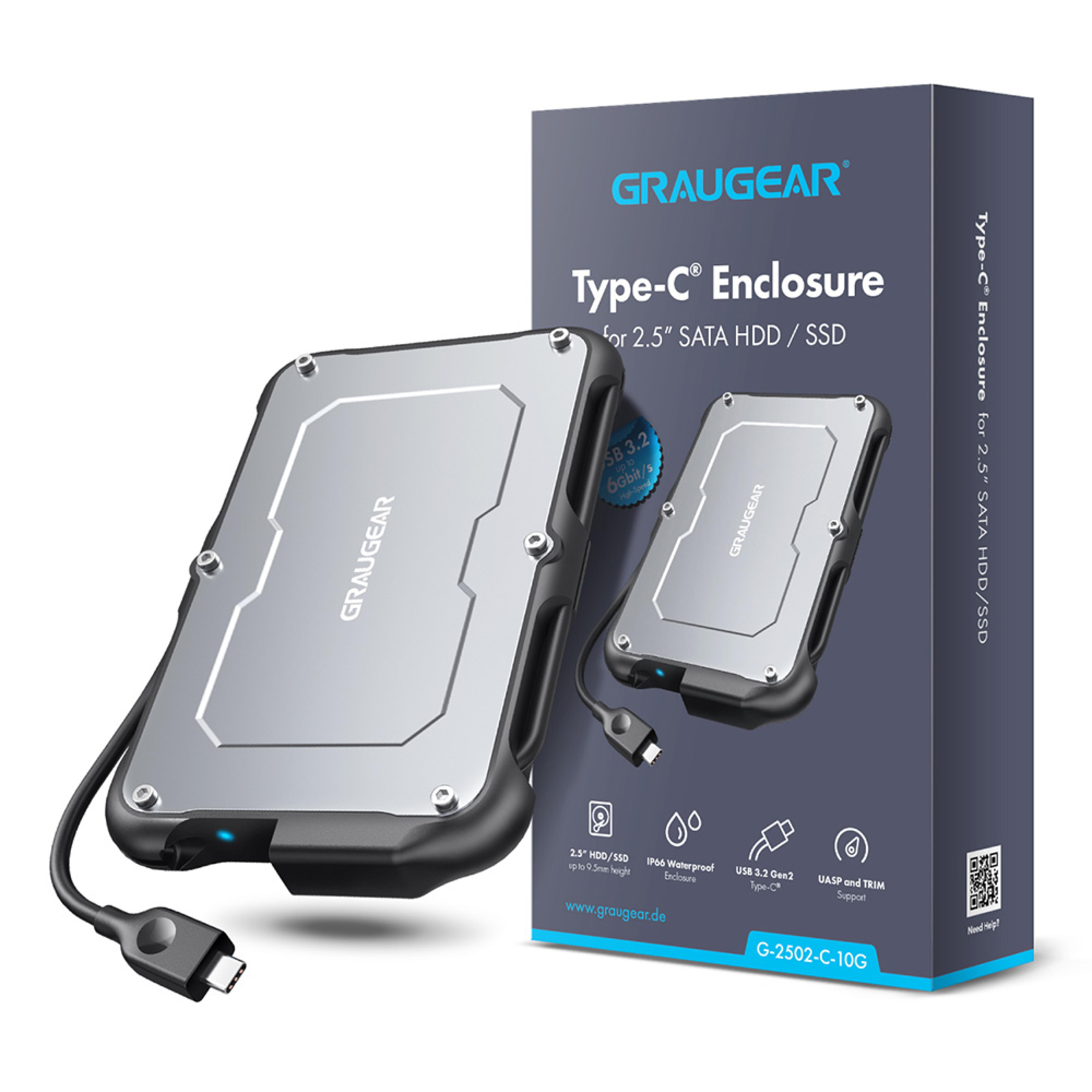 GRAUGEAR externes Festpl.Gehaeuse 2,5"HDD/SSD USB 3.2 Spritzs