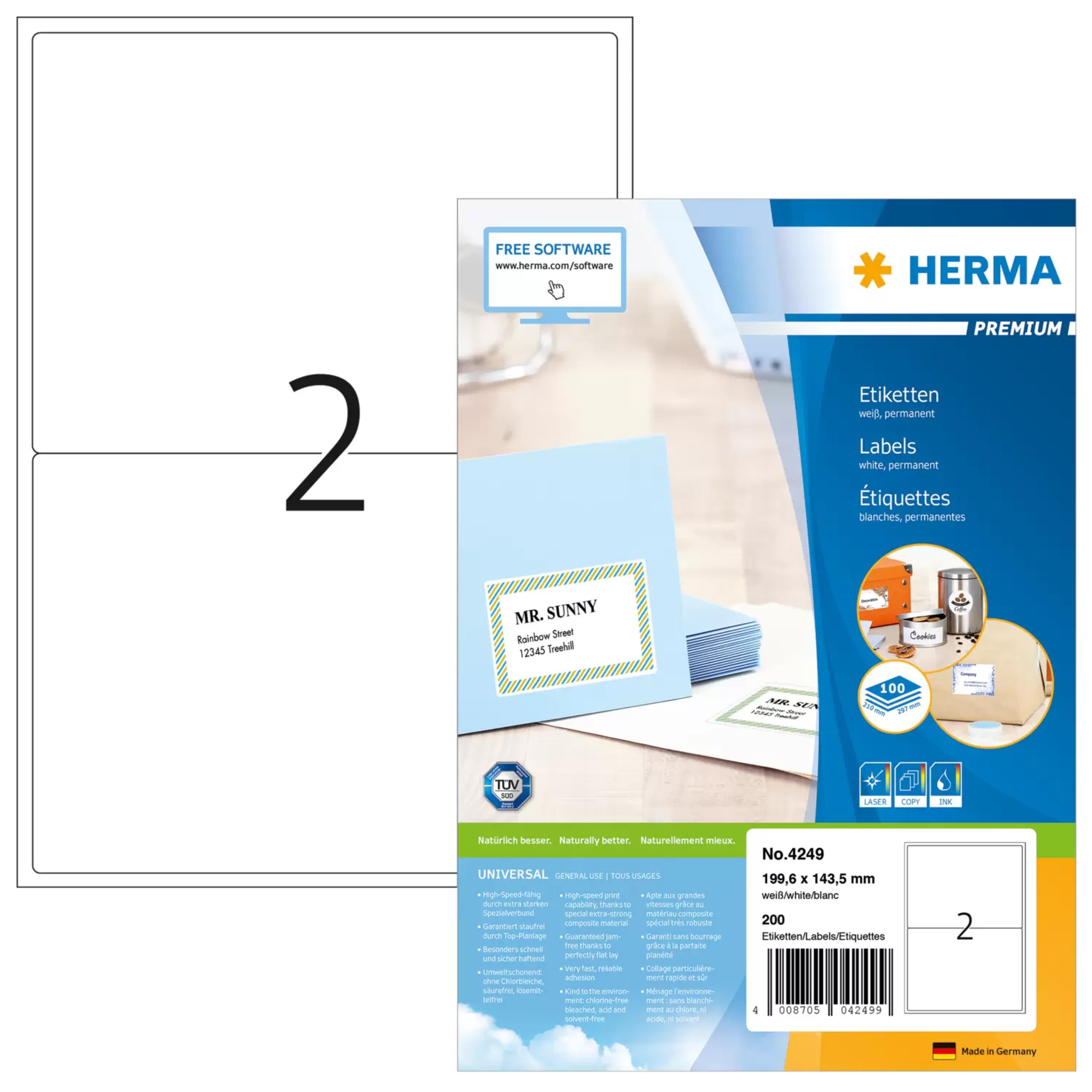 HERMA Adressetiketten A4 weiss 199,6x143,5 mm Papier 200 St.