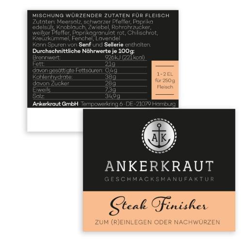 Ankerkraut Steak Finisher Gewürz mit Zutatenliste und Nährwertangaben