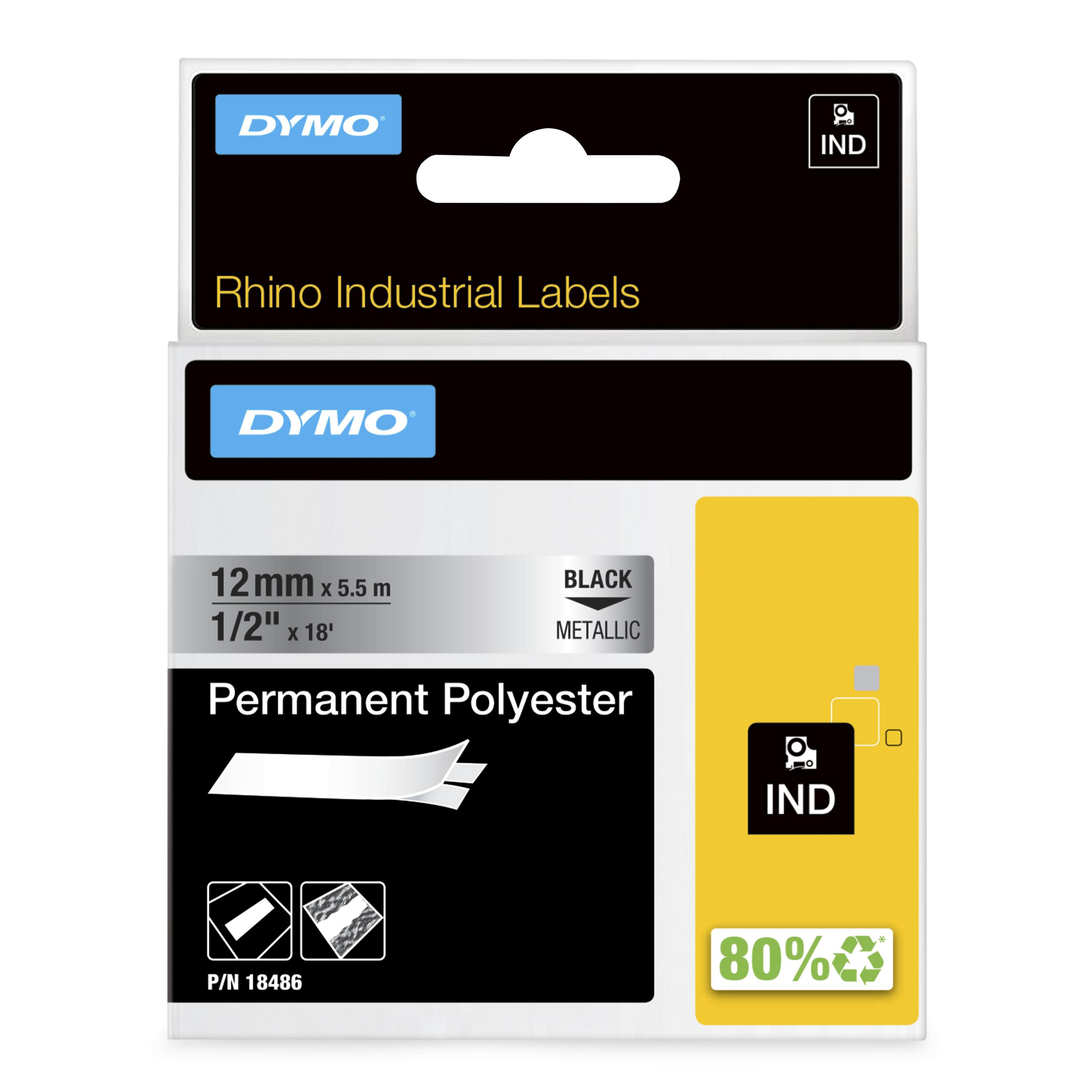 DYMO Rhino Band Polyes. 12mmx5.5m schwarz->metallic