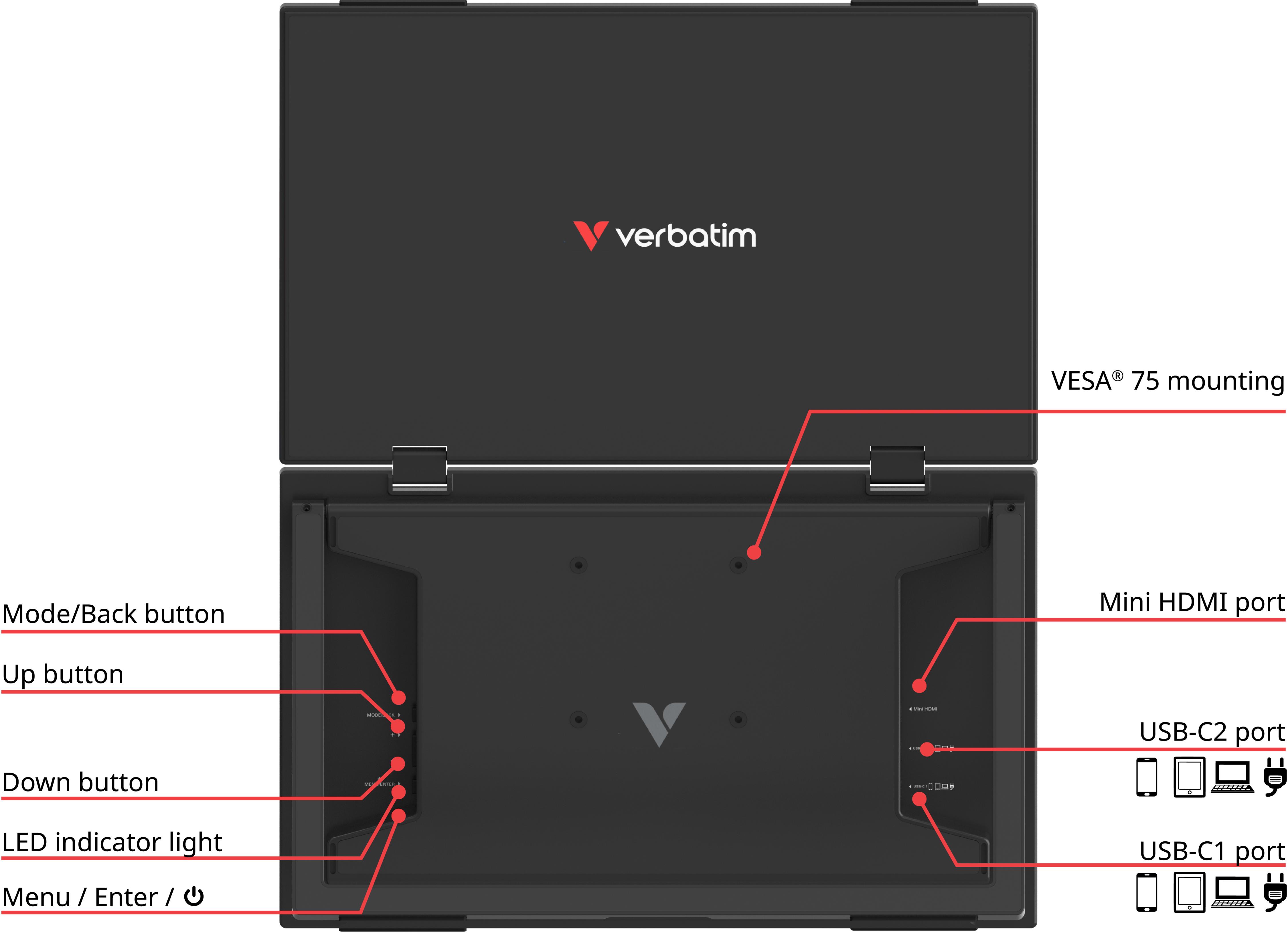 VERBATIM Portable 15.6" FHD Dual Monitor Essentials