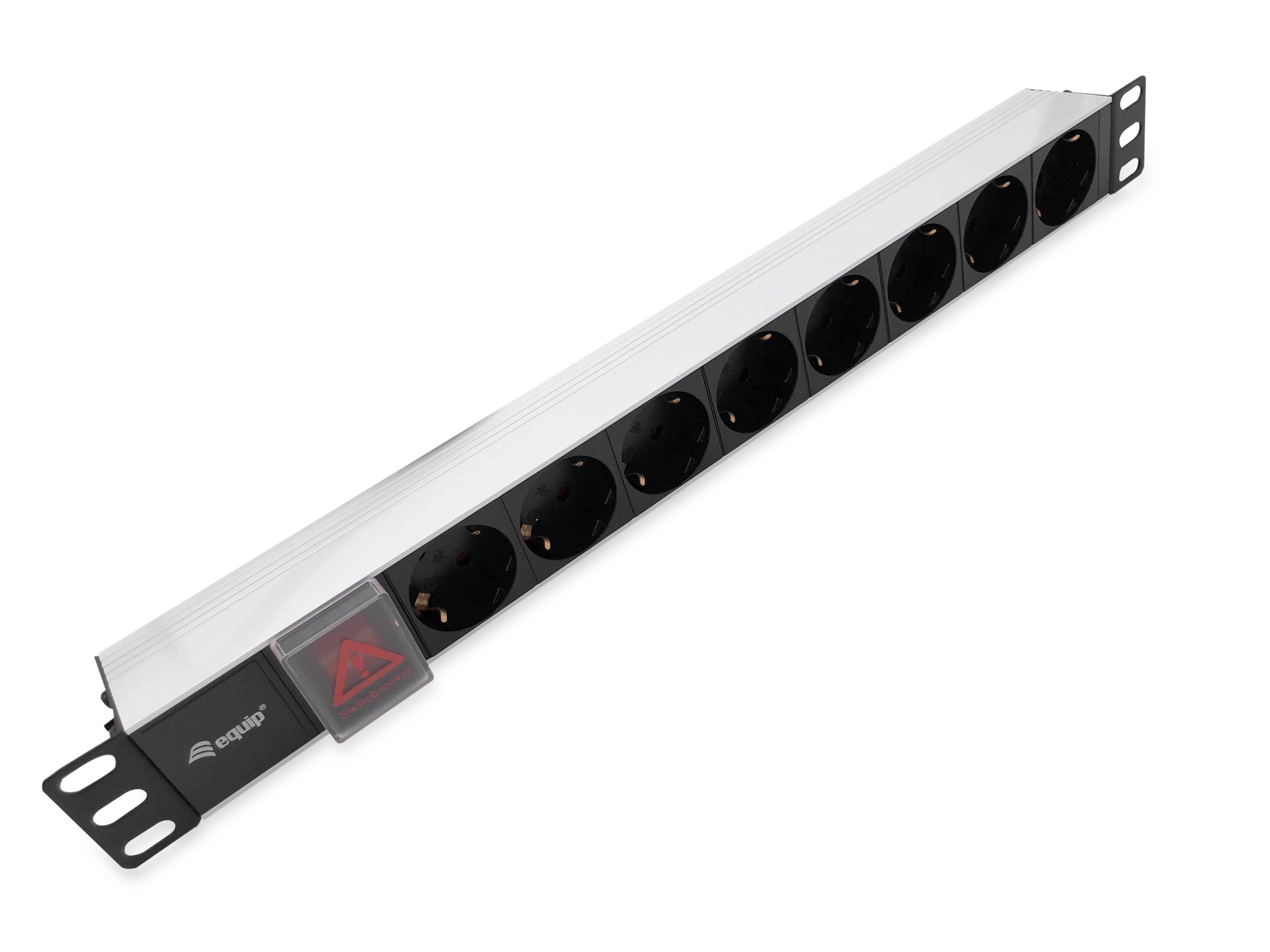 Equip 19" Steckdosenleiste 8xSchuko+Switch->St.90° si. Alu.