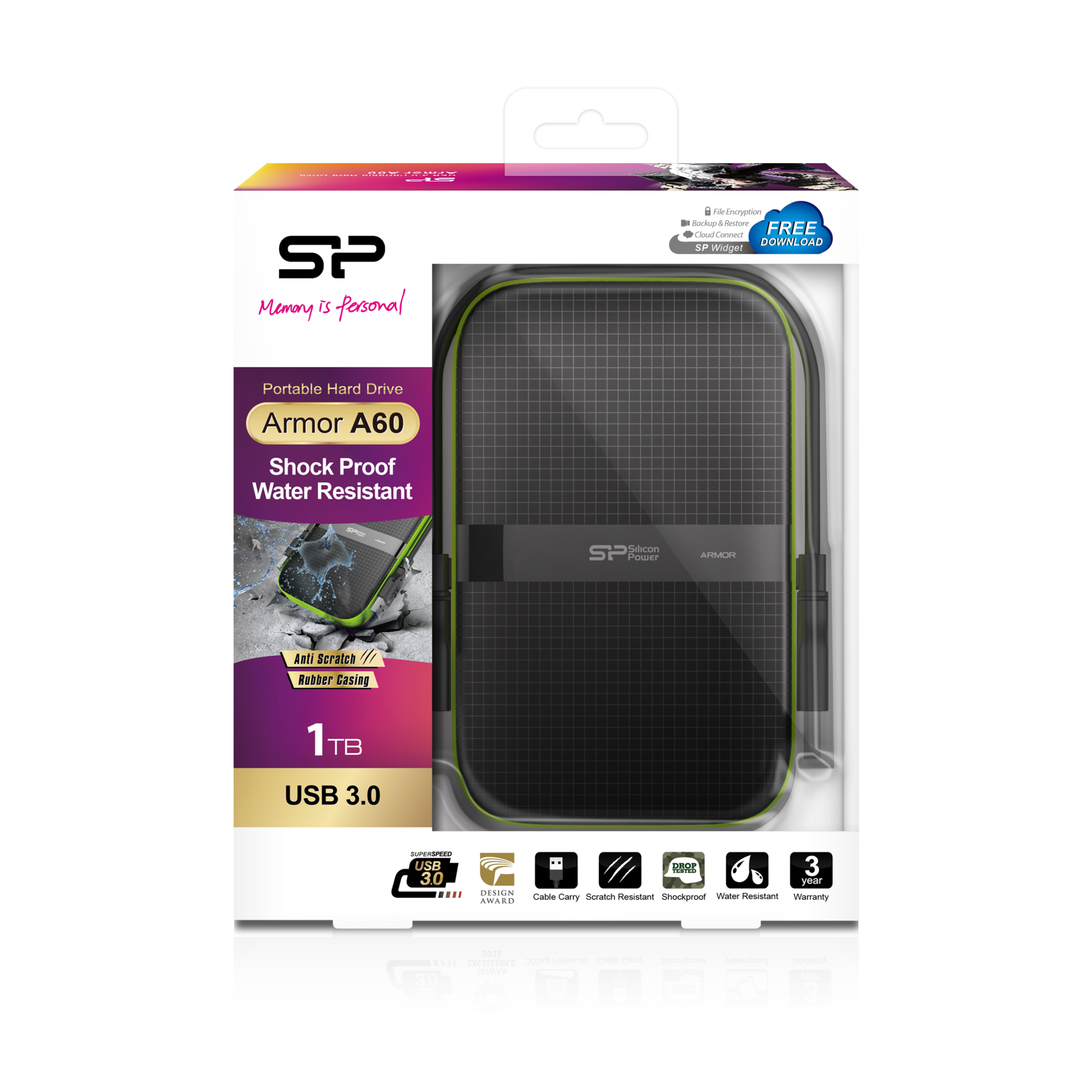 Silicon Power Festplatte 6.3cm 1TB USB3.0 A60Anti-shock/blau