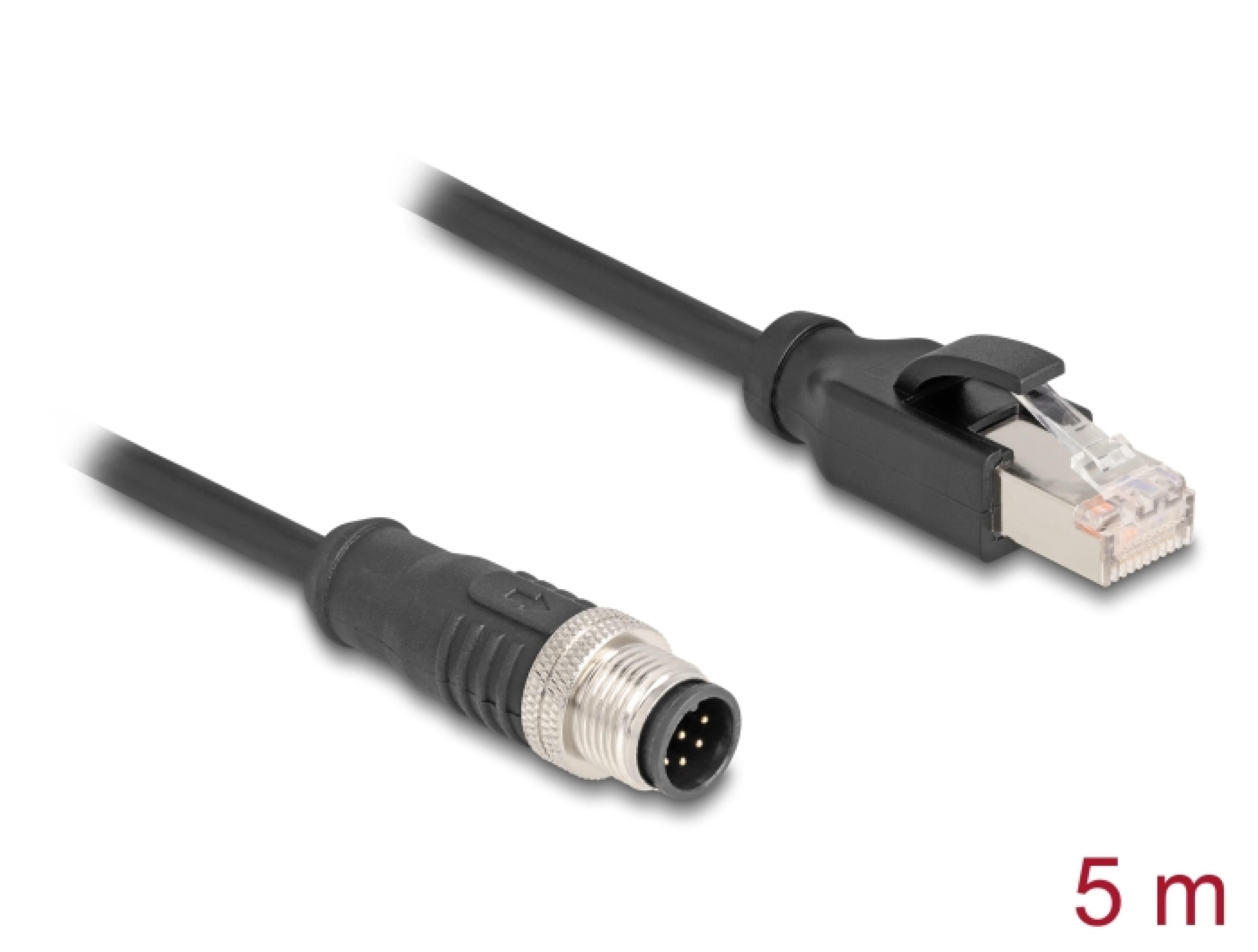 DELOCK M12 Kabel A-kodiert 8 Pin St. zu RJ45 St. PVC 5 m
