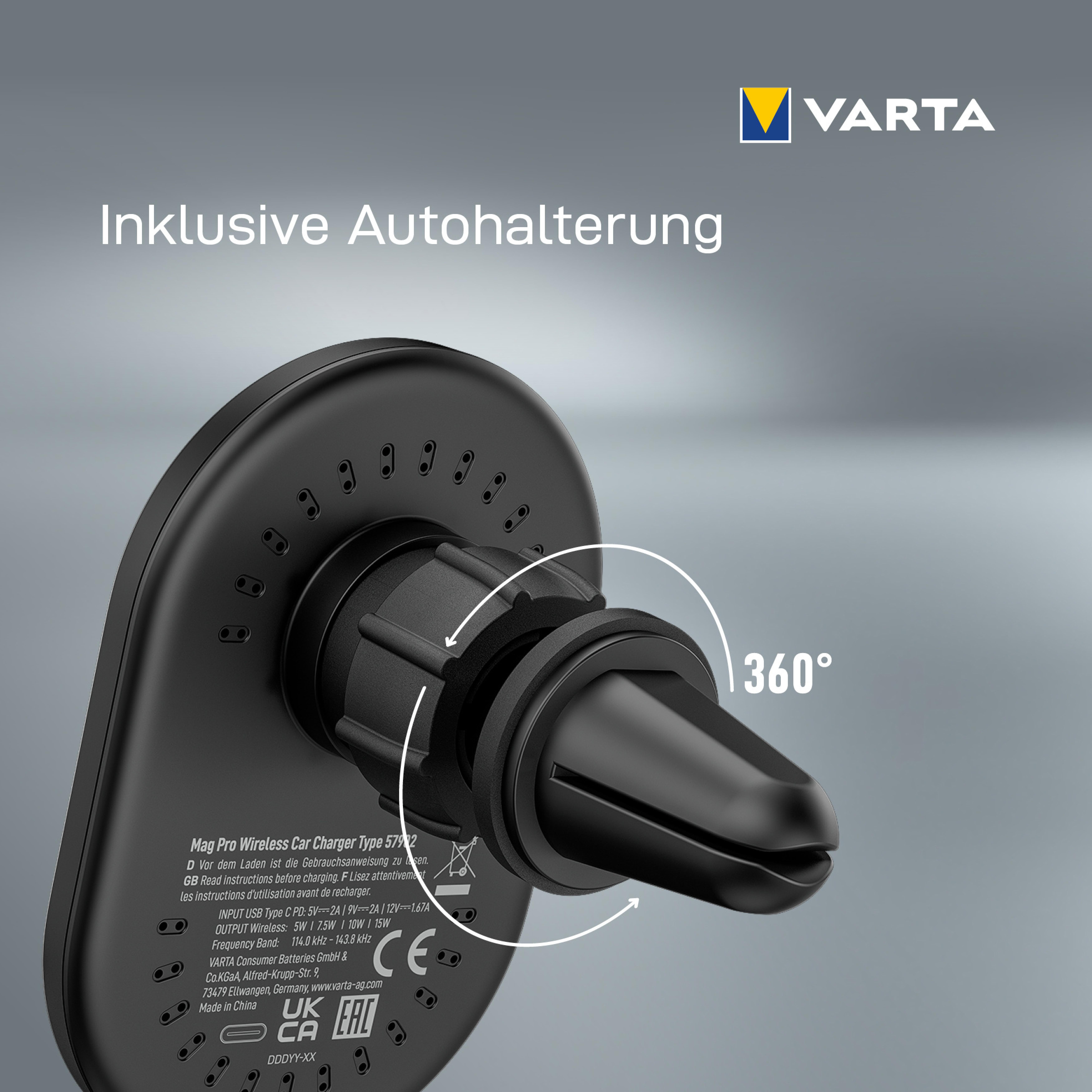 Varta Mag Pro Wireless Auto Ladegeraet 15W schwarz