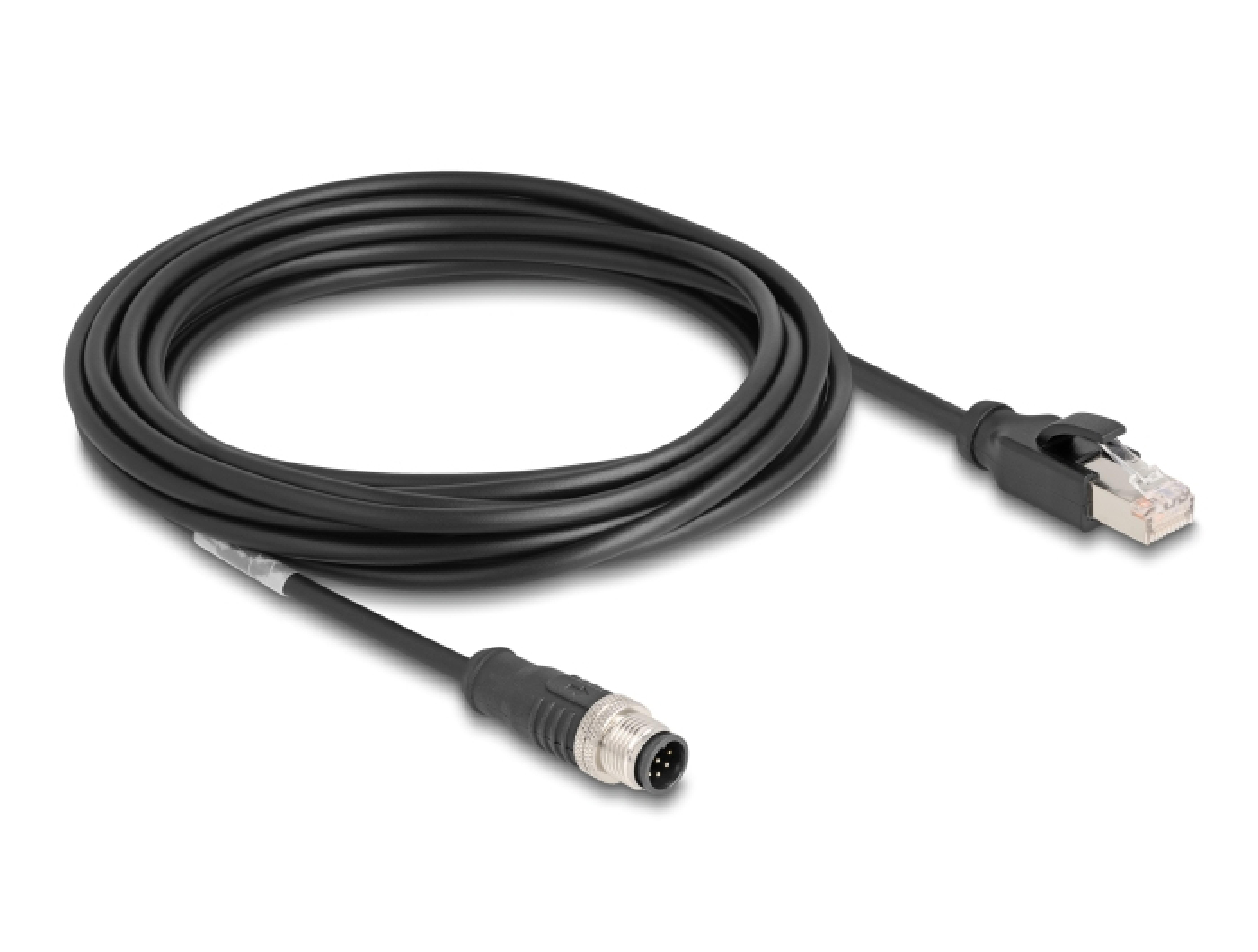 DELOCK M12 Kabel A-kodiert 8 Pin St. zu RJ45 St. PVC 5 m
