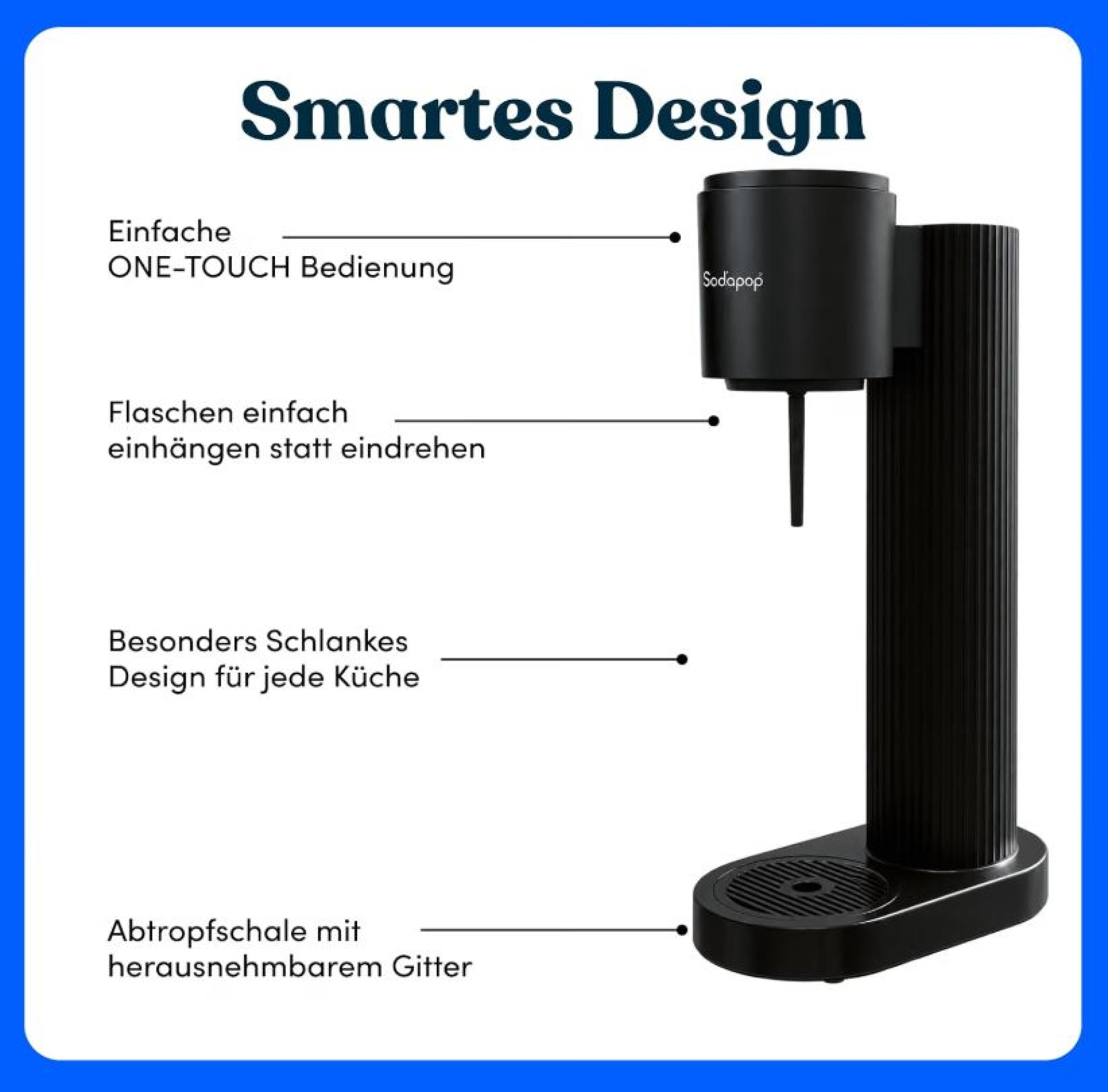 SODAPOP Wassersprudler Cooper Pro schwarz mit PET- und Edelstahlflasche