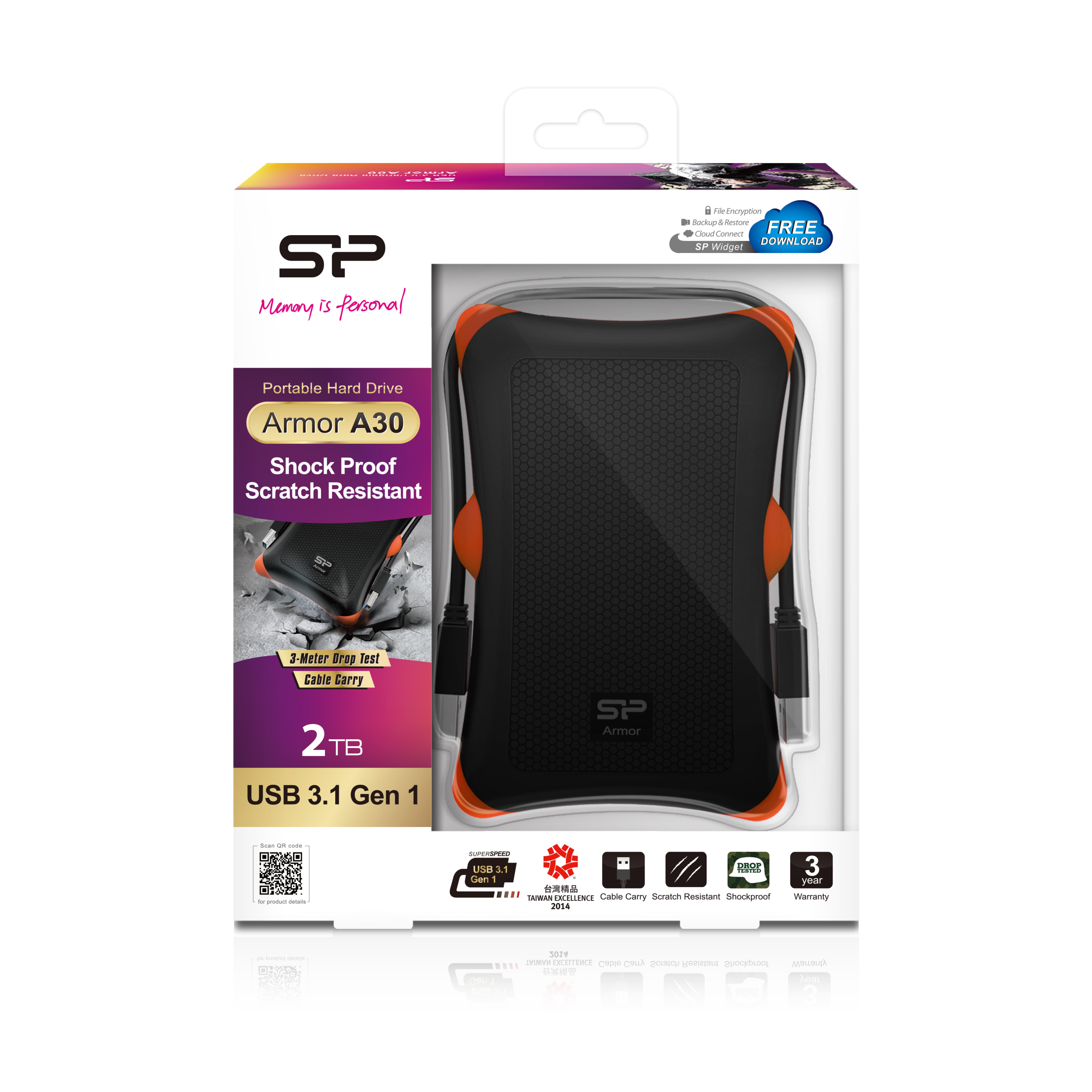 Silicon Power Festplatte 6.3cm 2TB USB3.0 A30Anti-shock Blac extern re