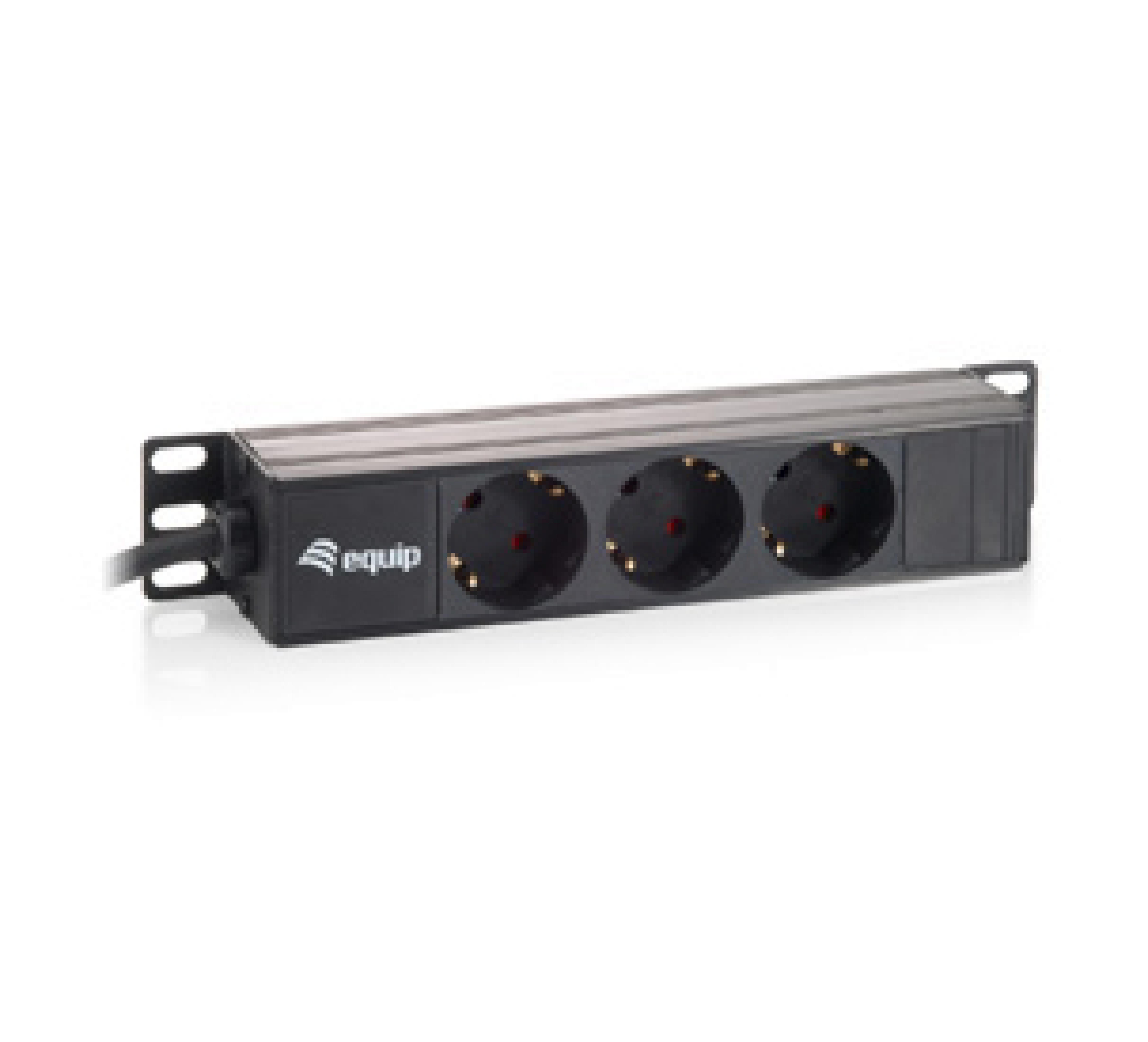 Equip 10" Steckdosenleiste 3xCEE7/5 FR->St.90° sw. Alu.