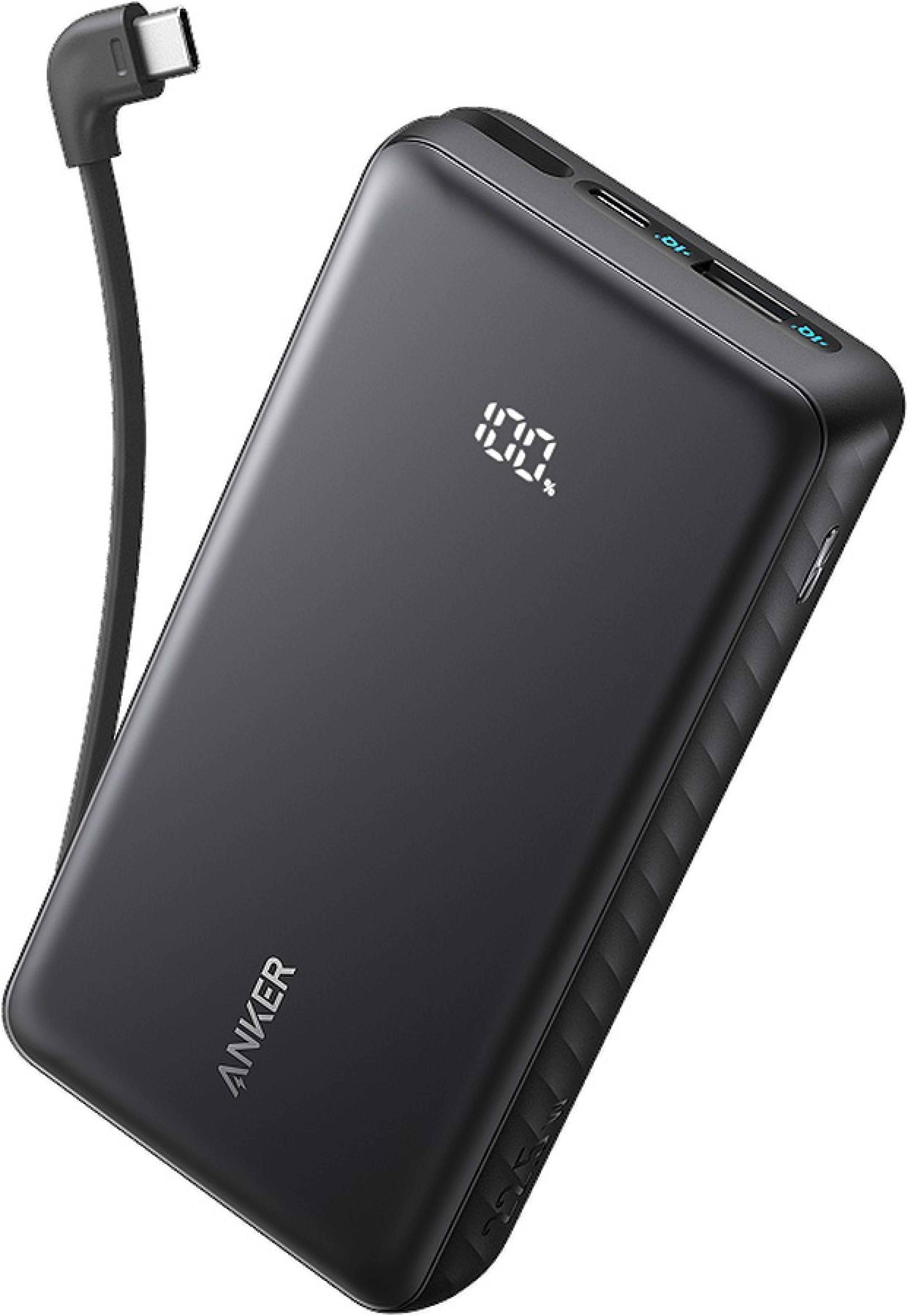 ANKER 20.000 mAh Power Bank  22.5W, Built-In USB-C Cable, black