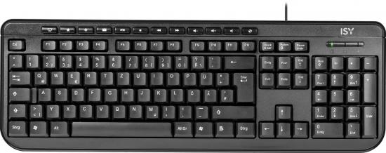 ISY - Office Keyboard - Vollformat Tastatur, 12 Multimediatasten, extra weicher Tastenanschlag, höhenverstellbar, schwarz