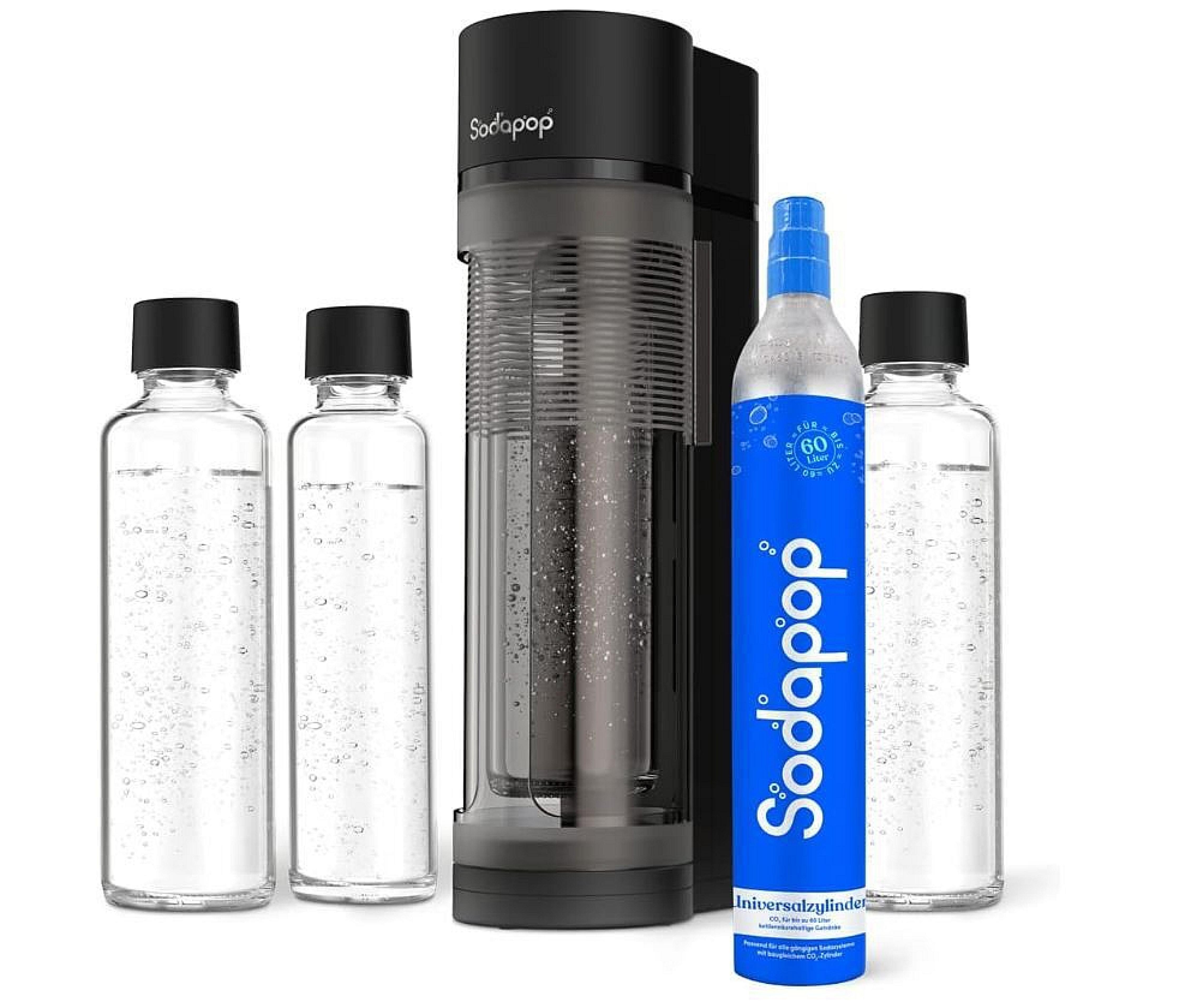 SODAPOP Wassersprudler Logan matt schwarz, 2x 850ml + 1x 600ml Glasflaschen + 1x CO² Zylinder