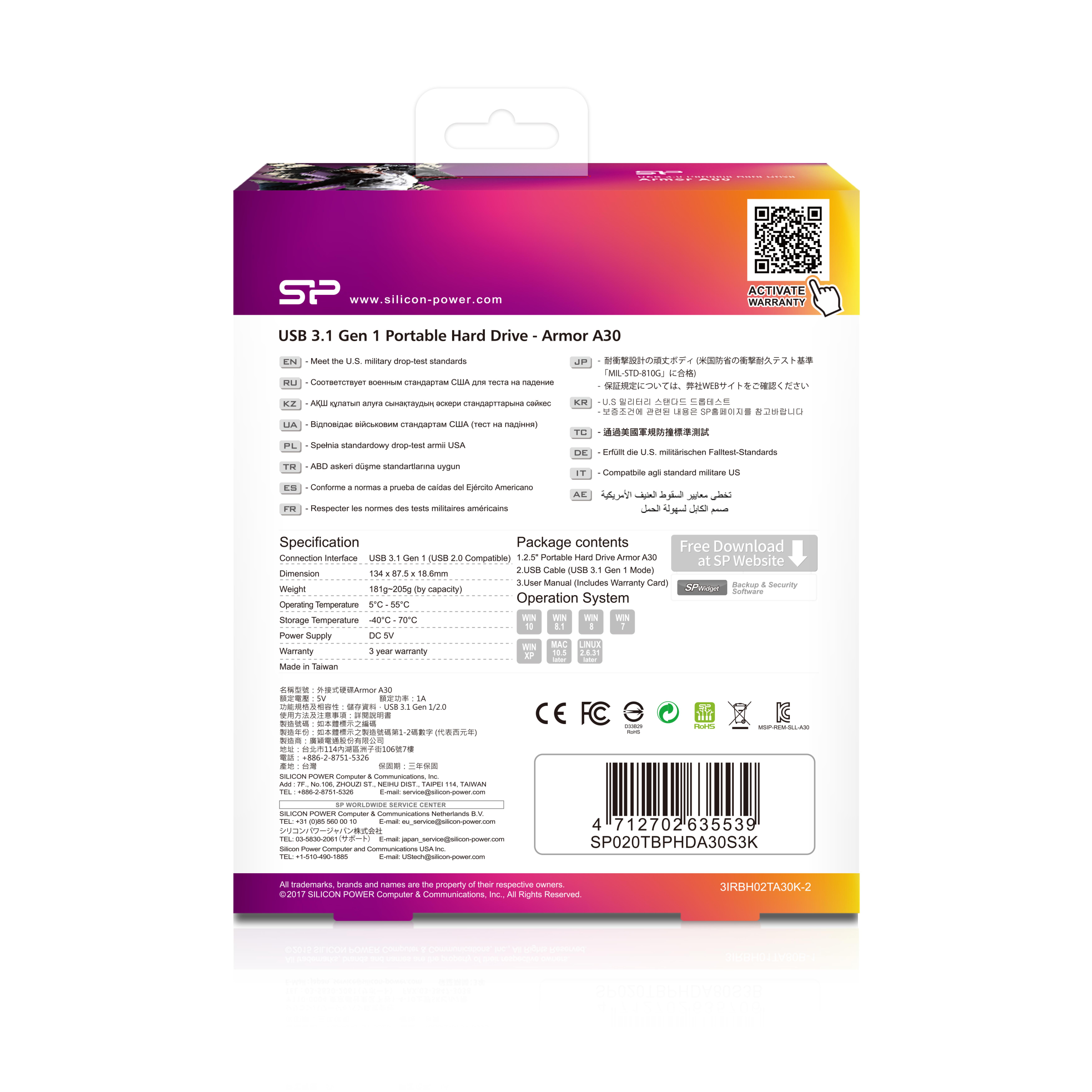 Silicon Power Festplatte 6.3cm 2TB USB3.0 A30Anti-shock Blac extern re