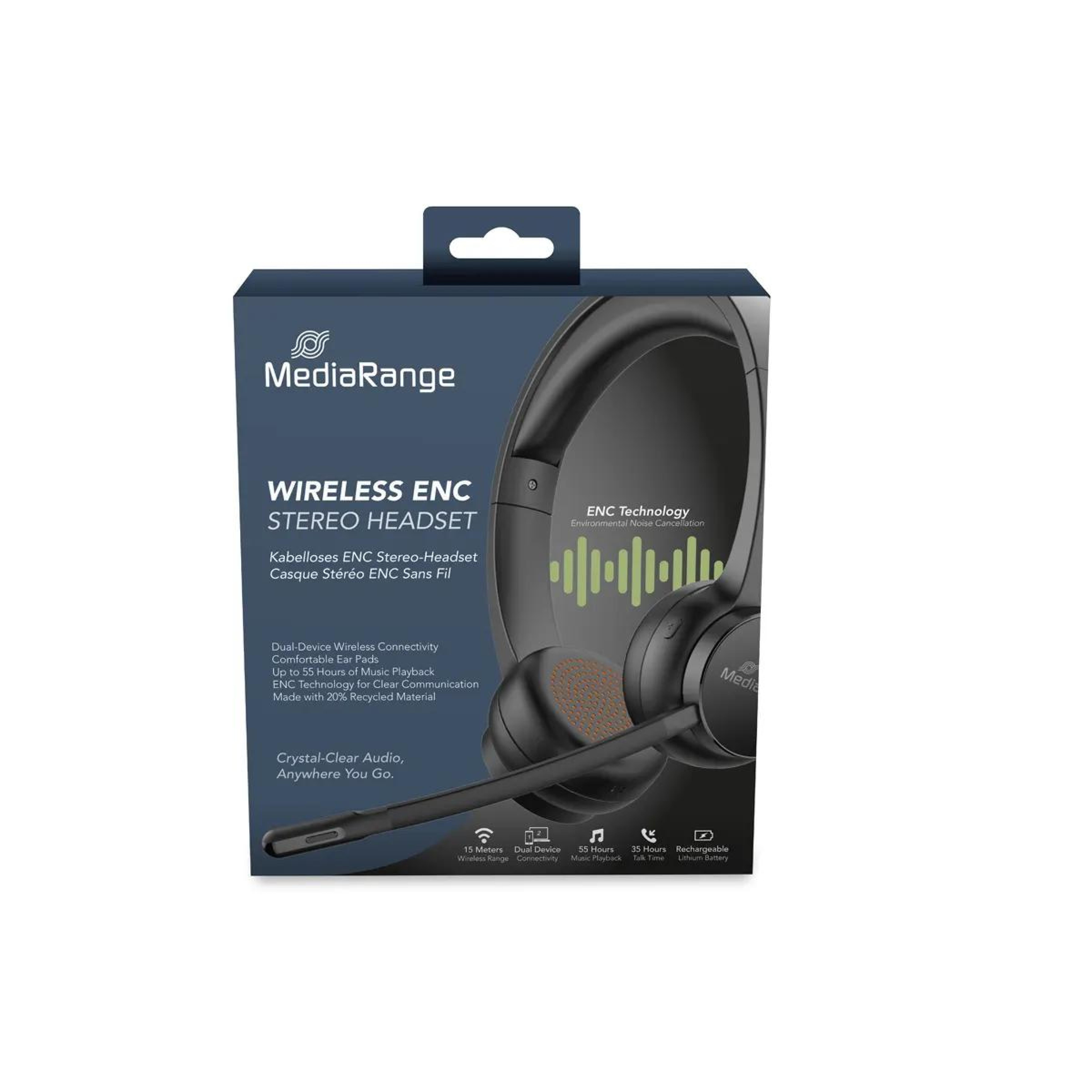 MediaRange Bluetooth ENC Stereo Headset 400mAh Akku schwarz