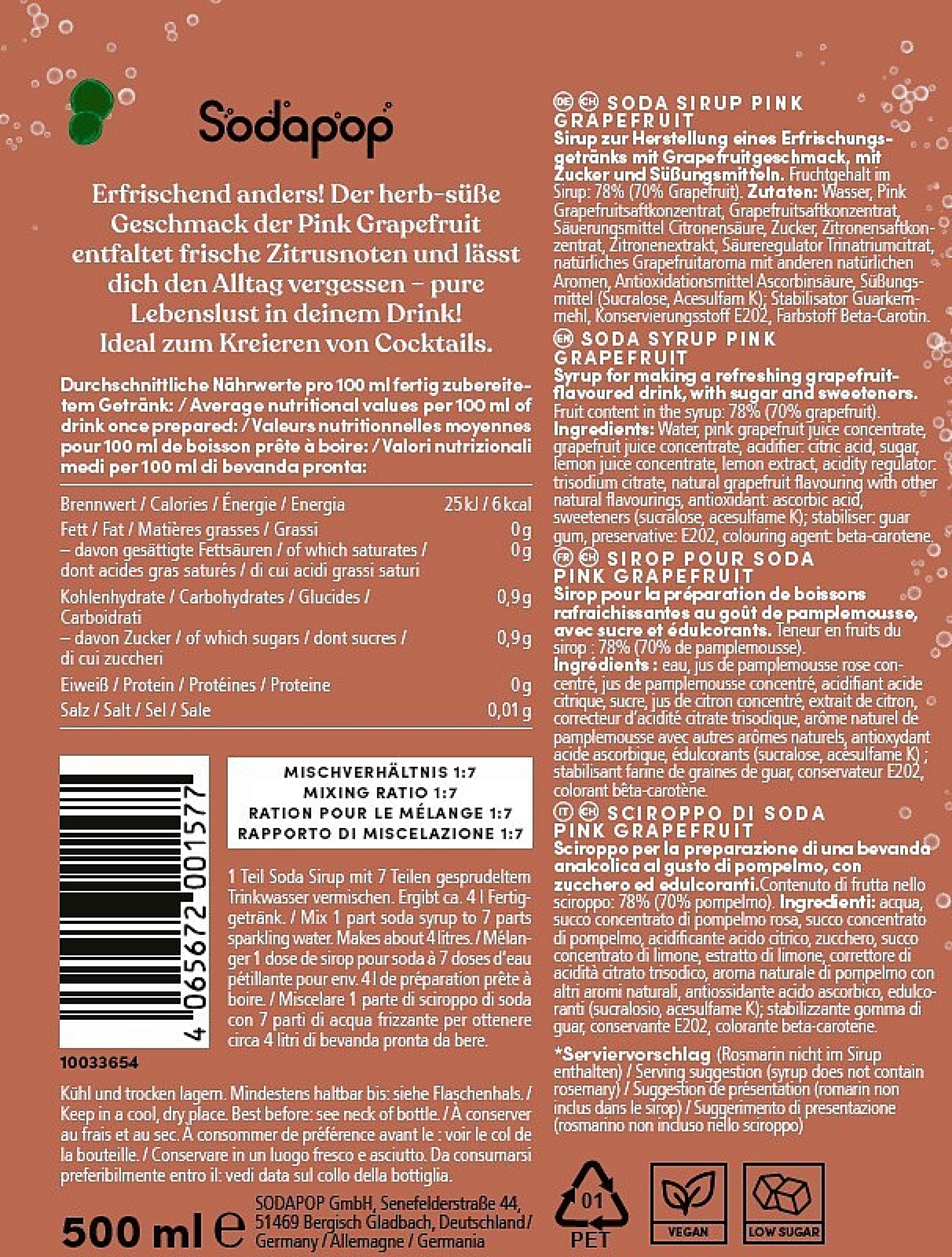 SODAPOP Pink Grapefruit Bar Sirup 500ml für 4 Liter