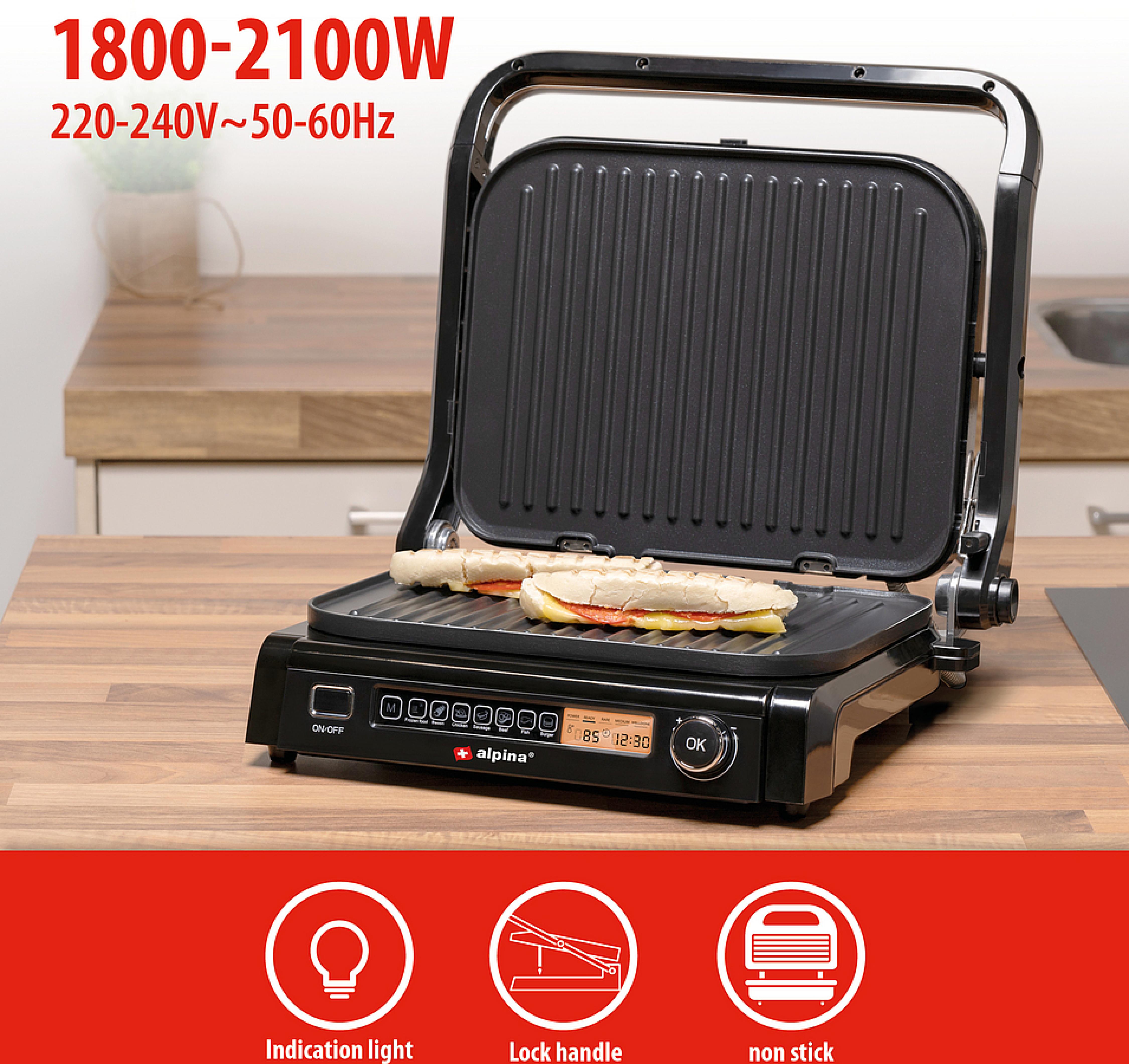 ALPINA Kontaktgrill, 230V, 2100W, Edelstahl