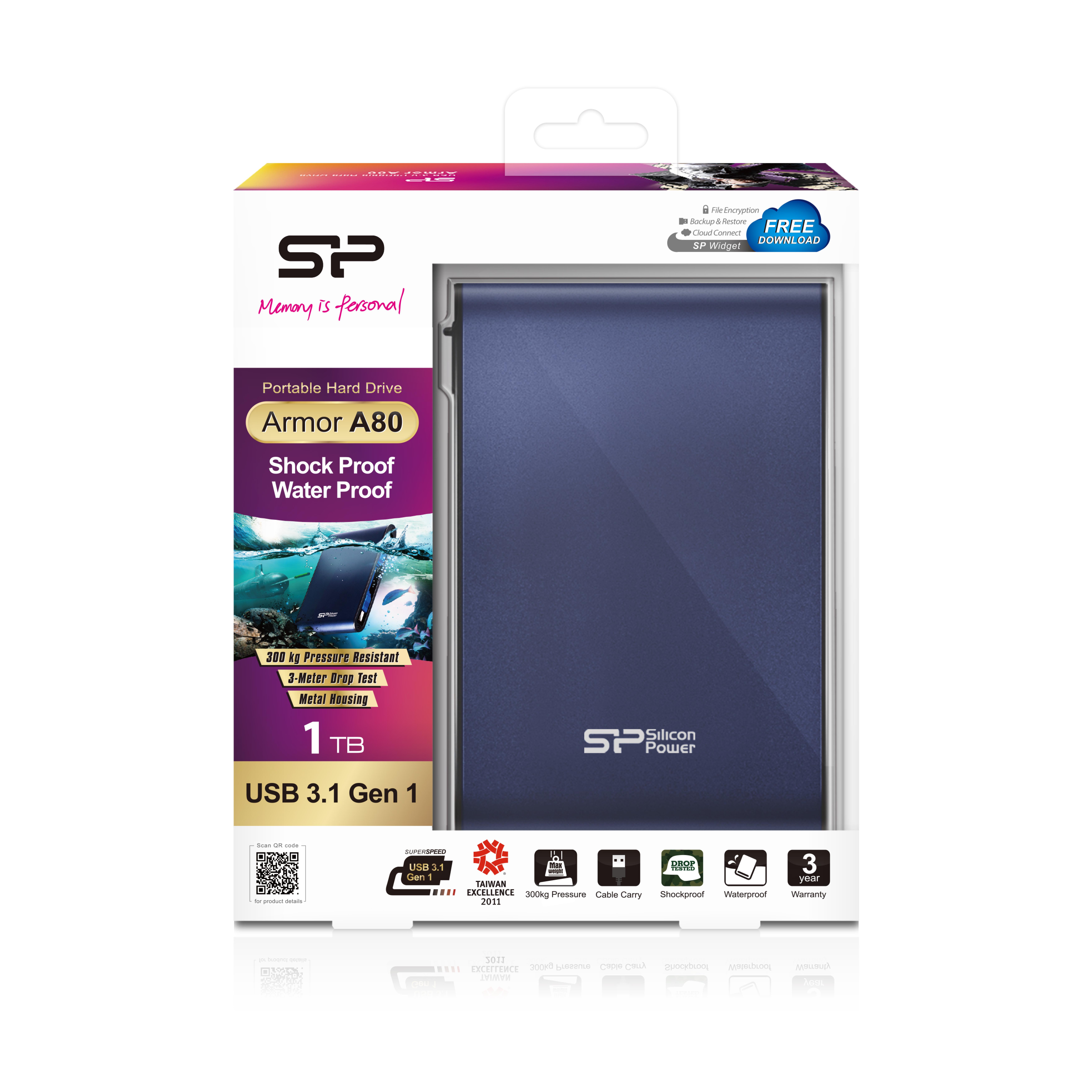 Silicon Power Festplatte 6.3cm 1TB USB3.0 A80Anti-shock/blue extern re