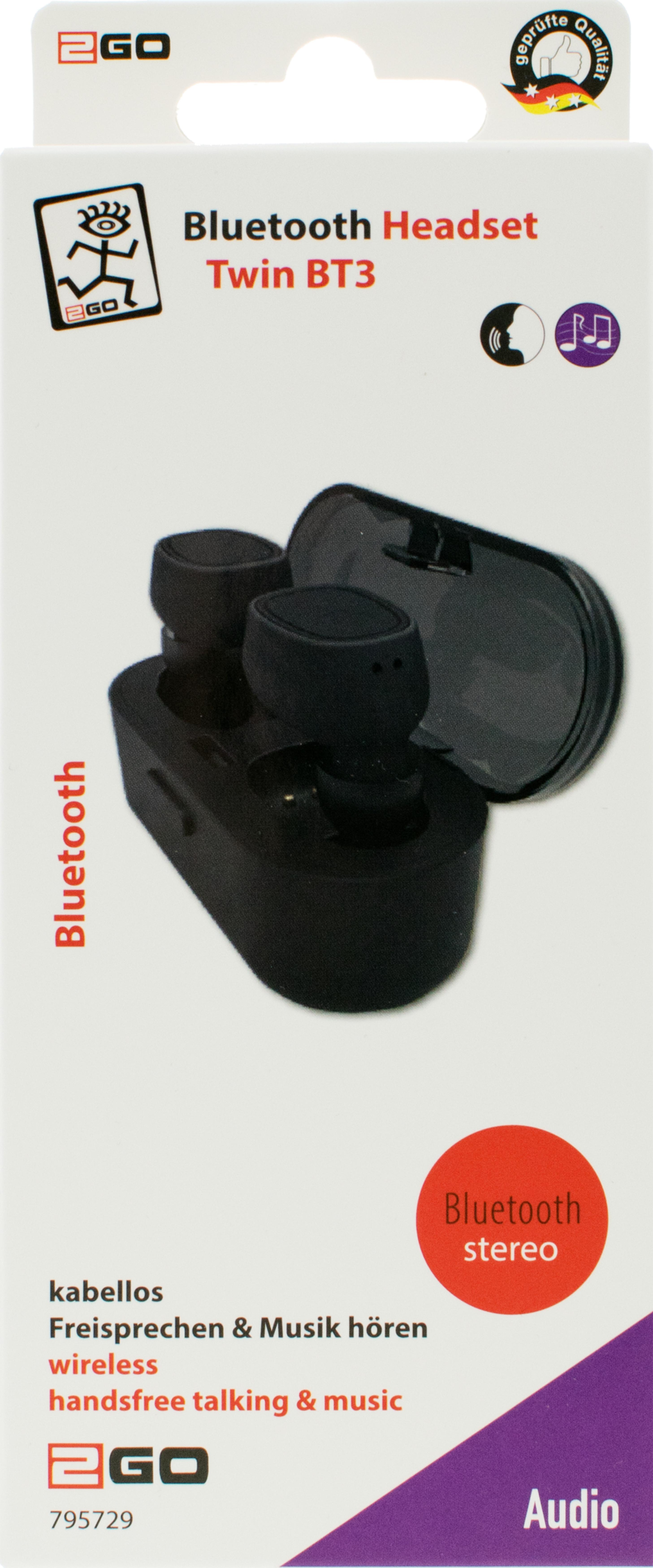 2GO Bluetooth Headset "TWIN BT" schwarz