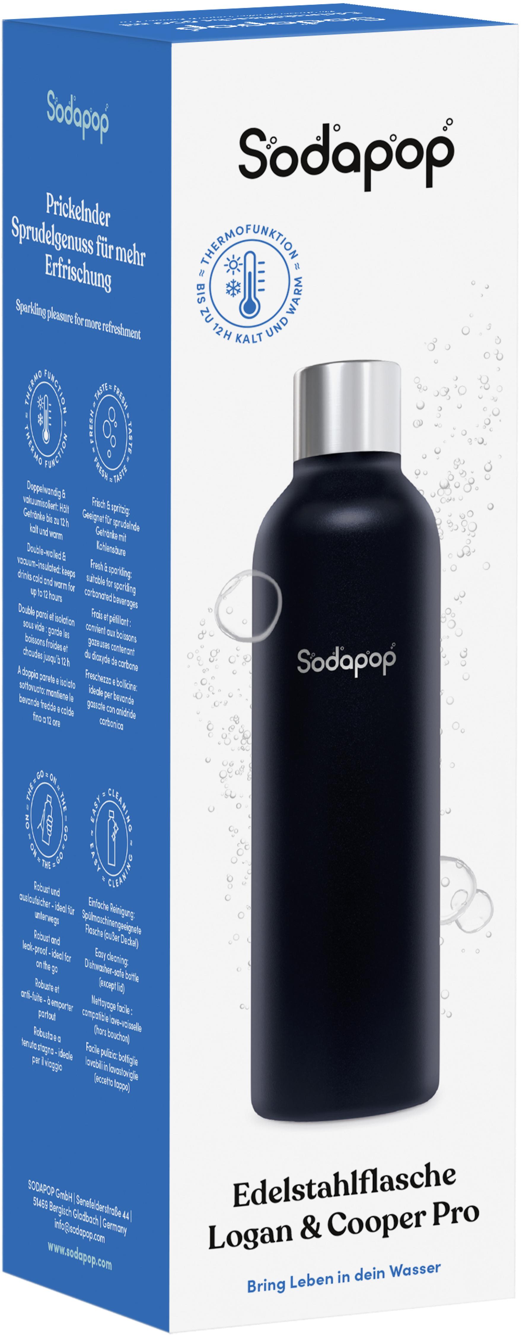 SODAPOP Edelstahlflasche 750ml schwarz für Logan und Cooper Pro
