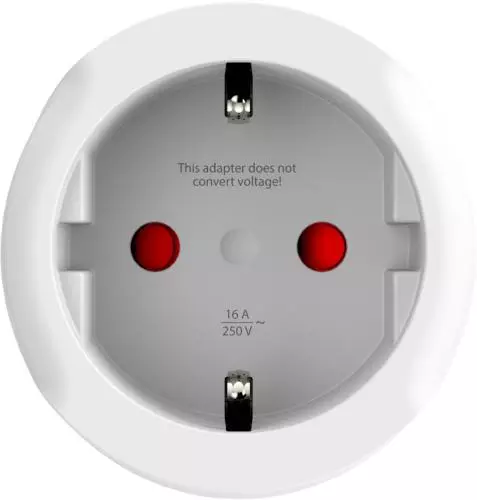 Vorderansicht eines europäischen Netzadapters, geeignet für 16 Ampere und 250 Volt.
