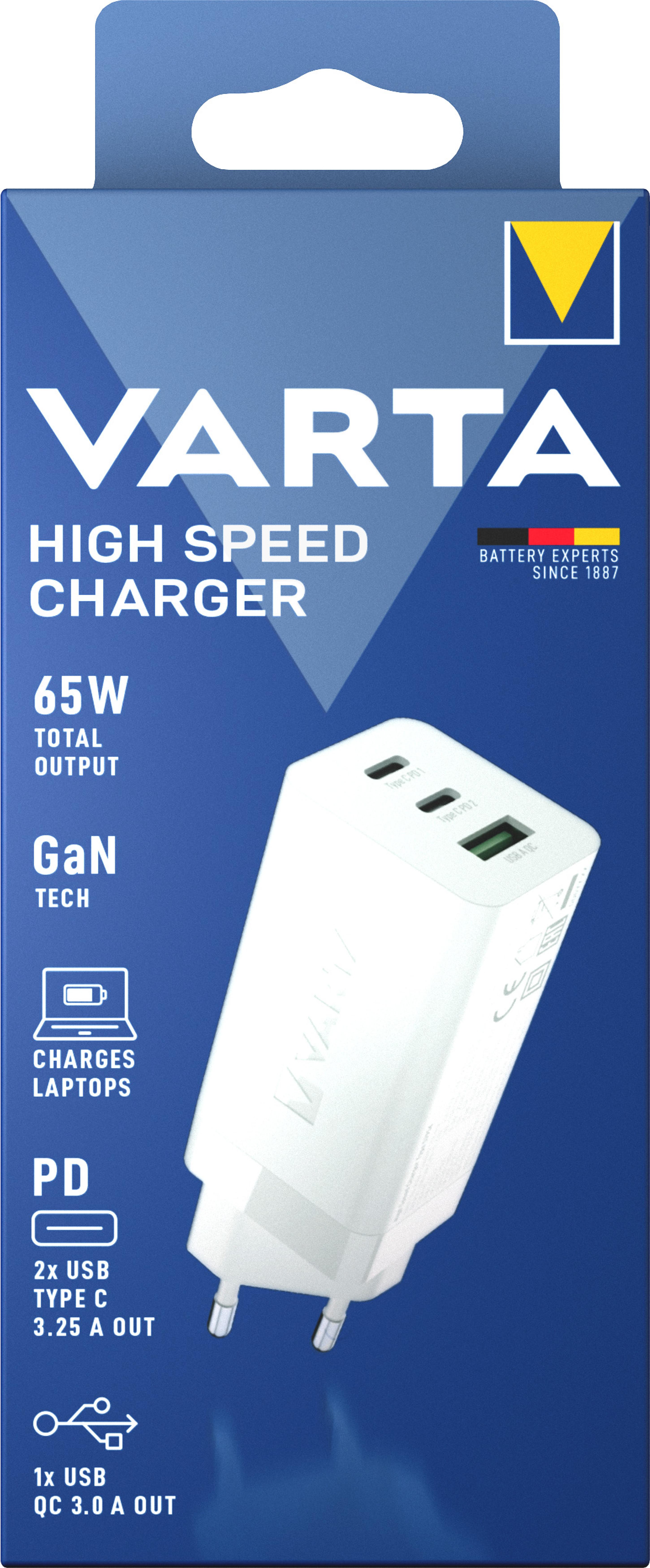 Varta Ladegeraet High Speed Charger 65W 2x USB-C 1x USB-A
