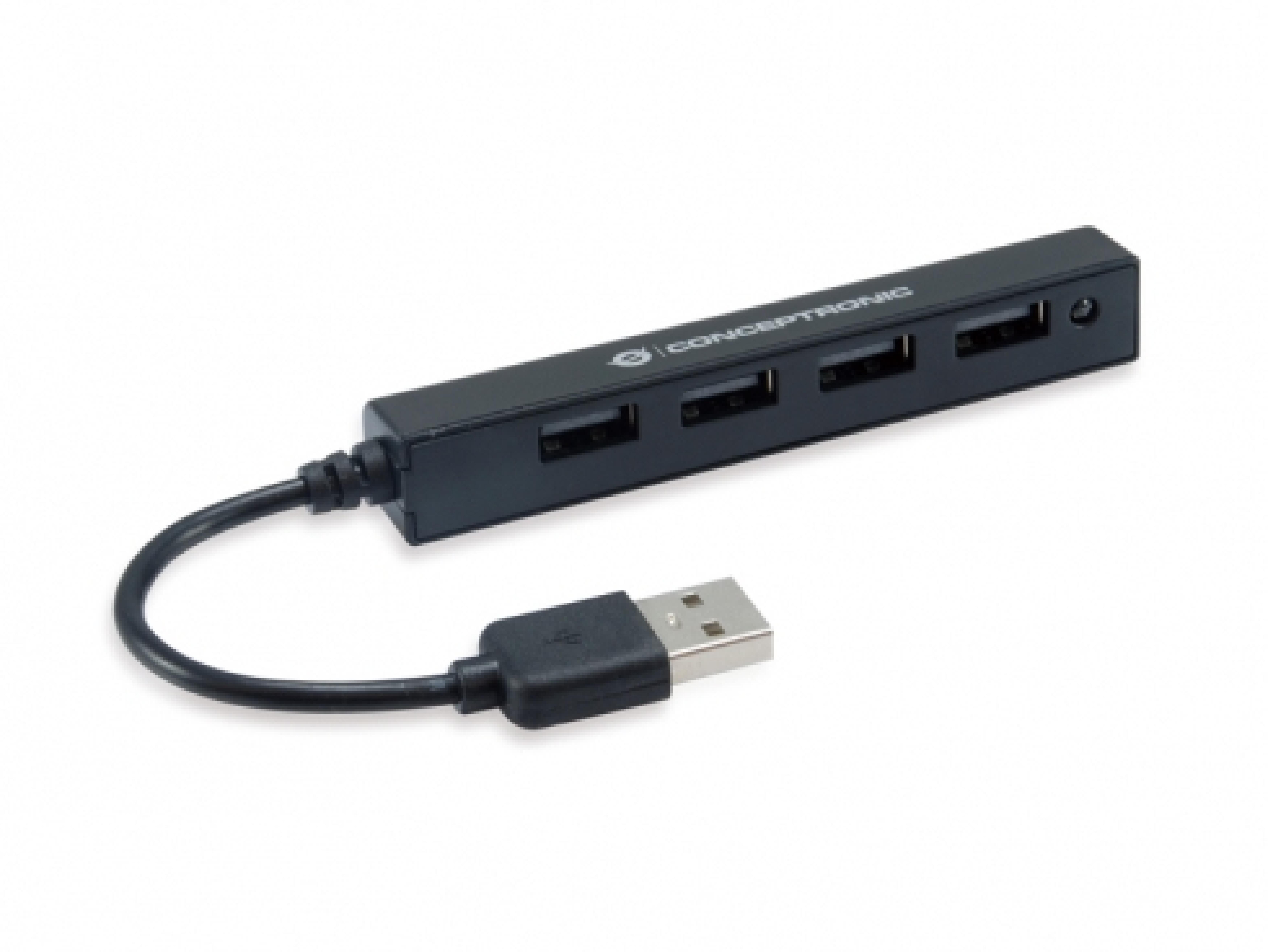 CONCEPTRONIC 4-Port Hub USB-A2.0->4xA2.0 schlank o.Netz. sw