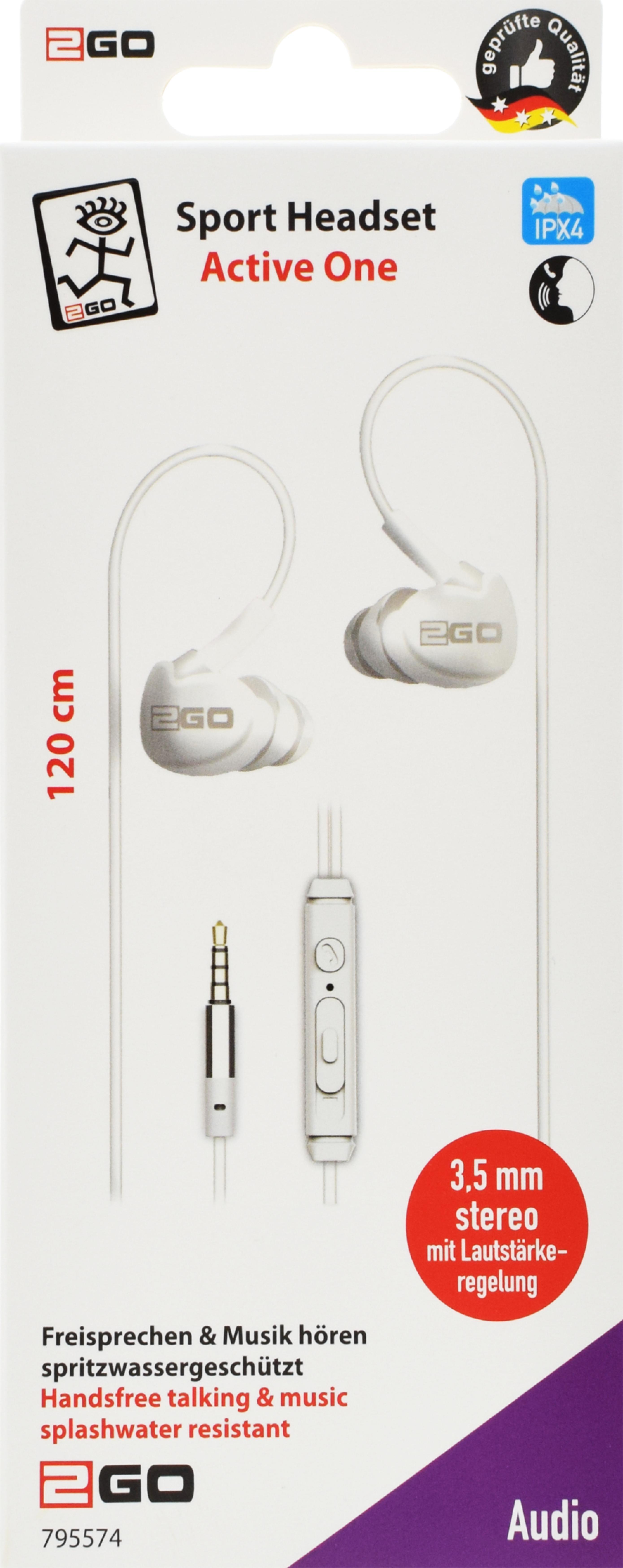 2GO In-Ear Sport-Headset "Active" m. Rufann.&Lautstaerker. we